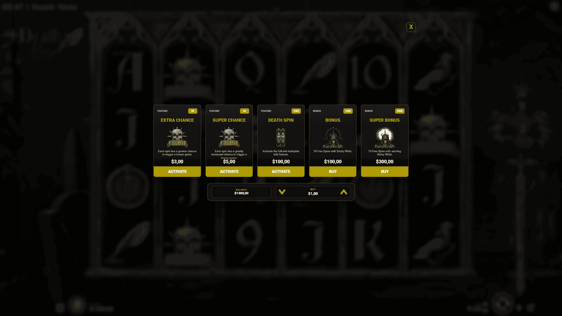 Death Note bonus buy menu