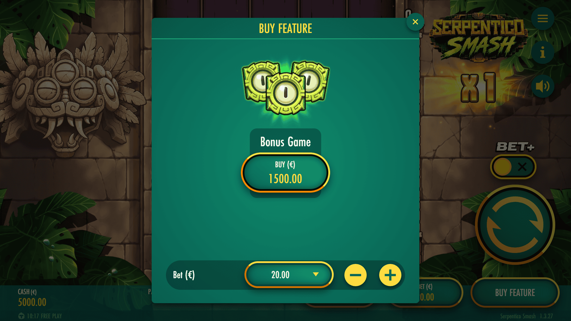 Serpentico Smash bonus buy menu