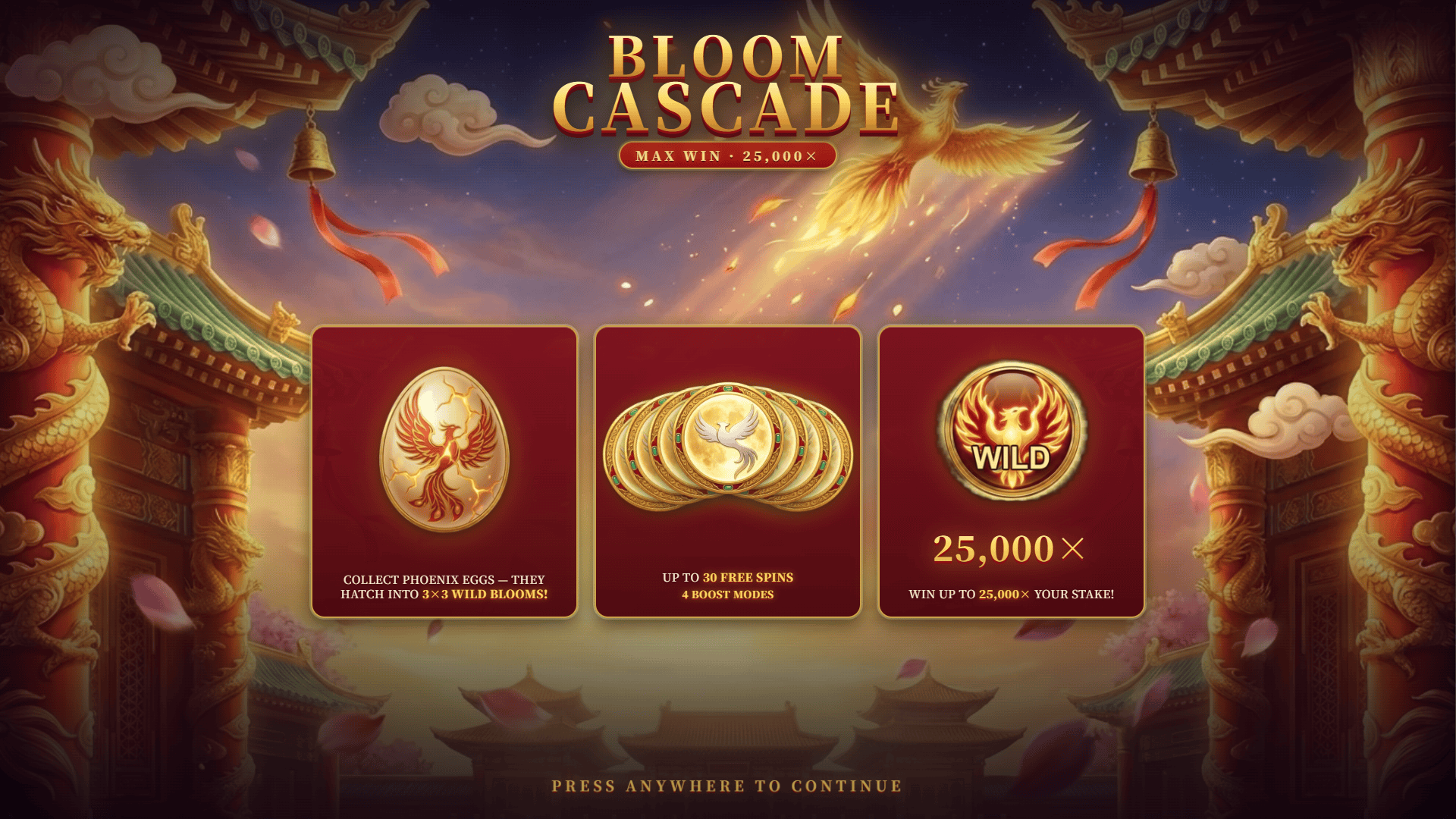 Bloom Cascade slot intro screen