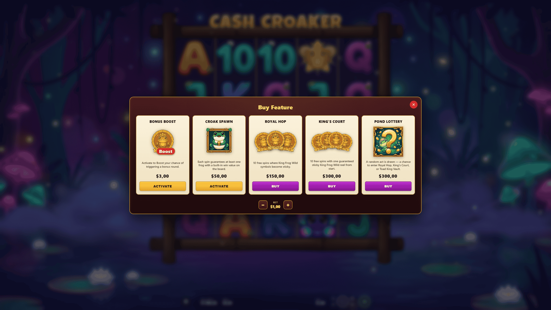 Cash Croakers bonus buy menu