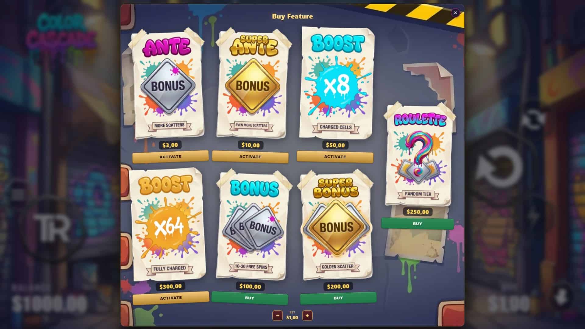Colour Cascade bonus buy menu