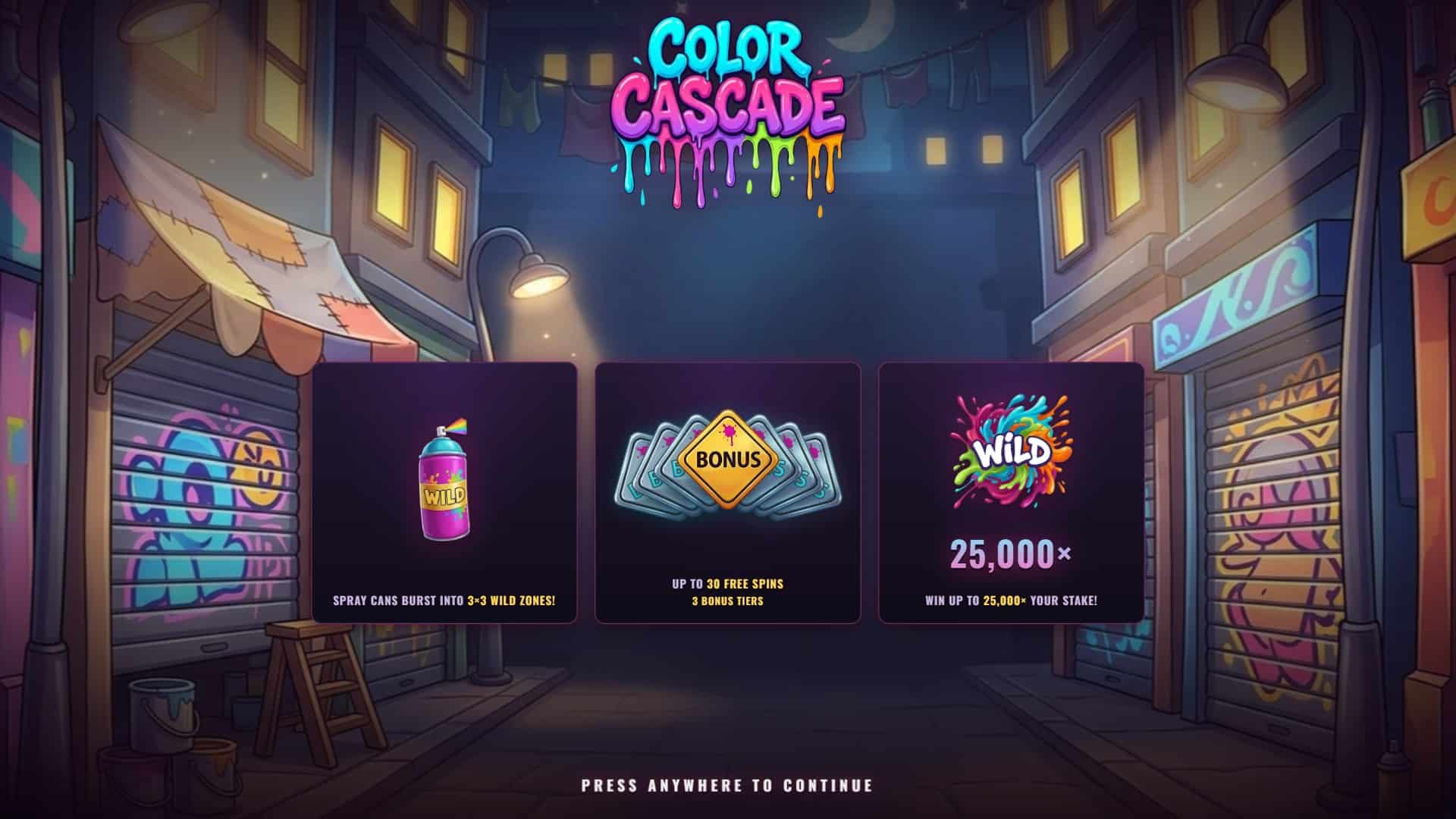 Colour Cascade slot intro screen