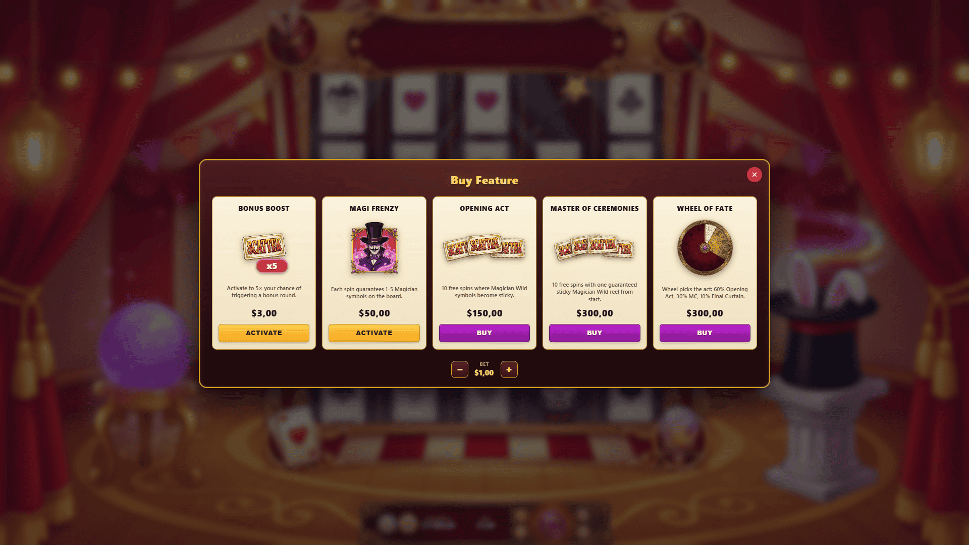 Magic Carnival bonus buy menu