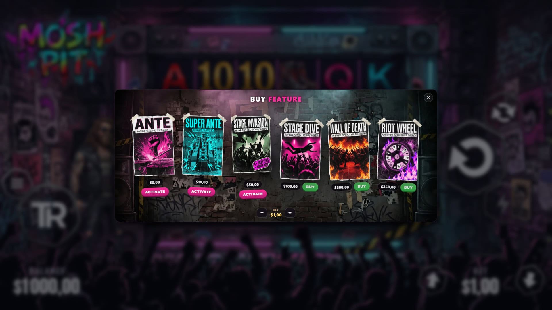 Mosh Pit bonus buy menu