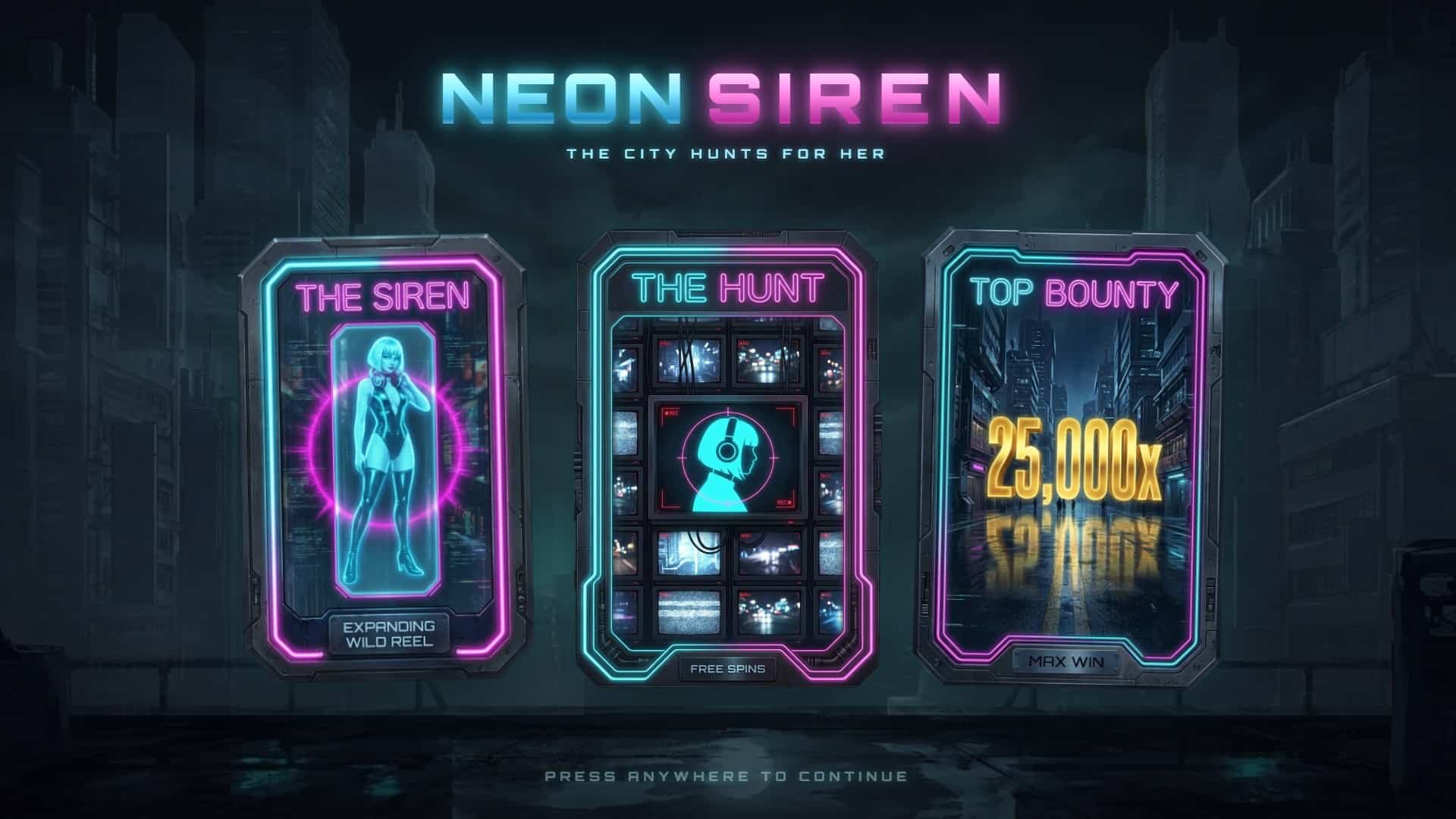 Neon Siren slot intro screen