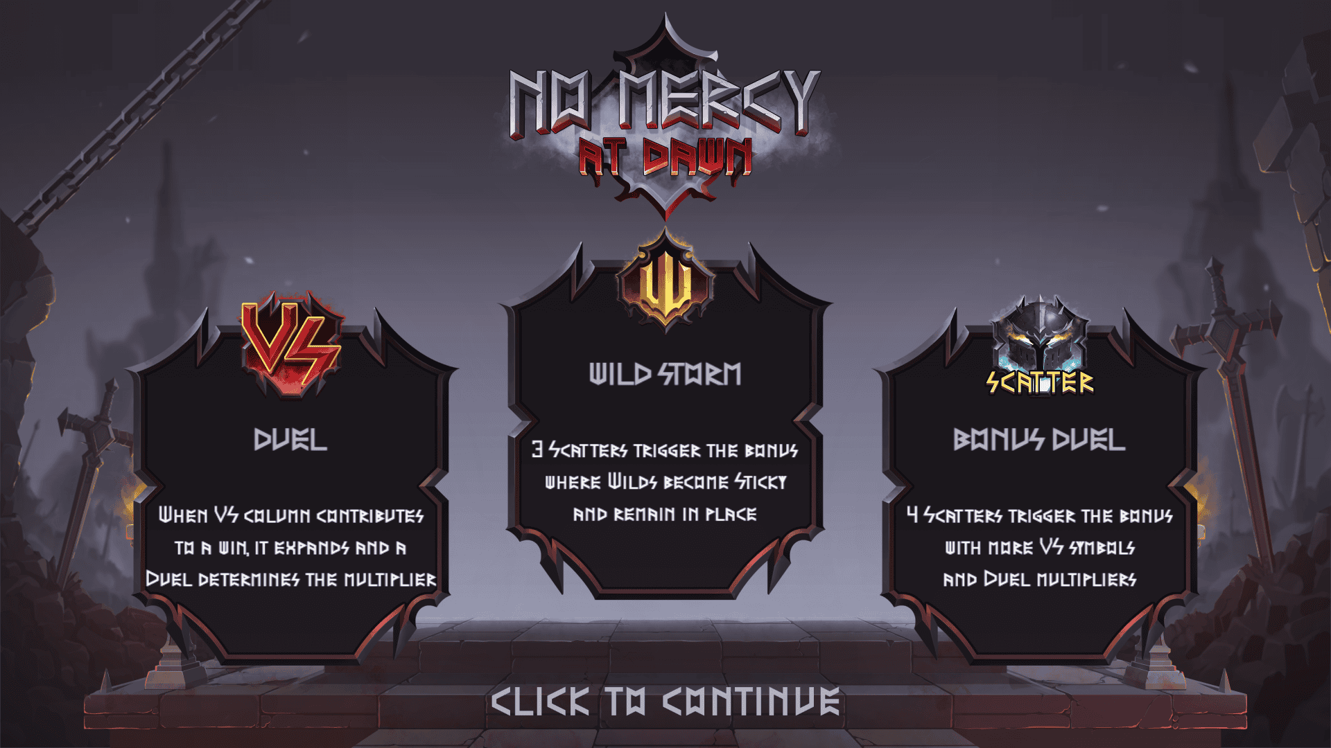 No Mercy At Dawn slot intro screen