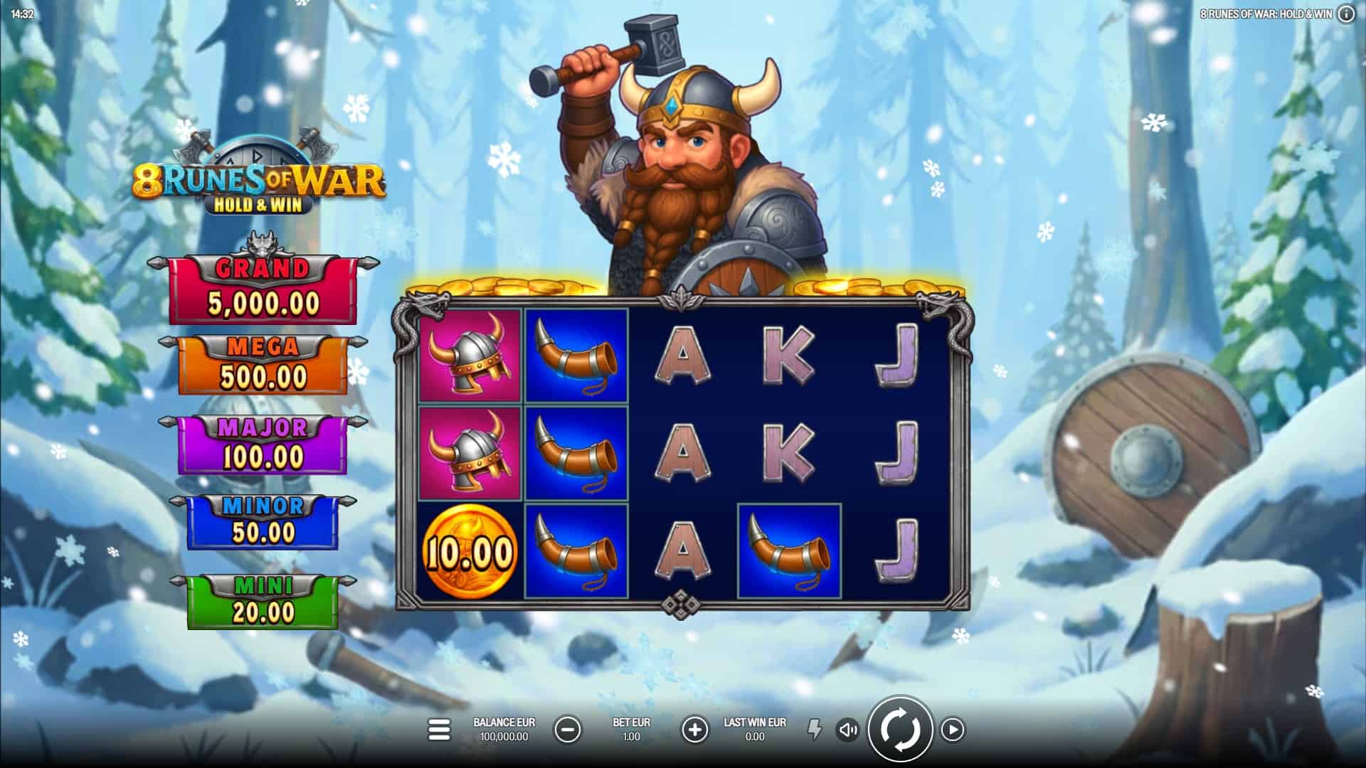 8 Runes of War: Hold and Win slot gameplay reels