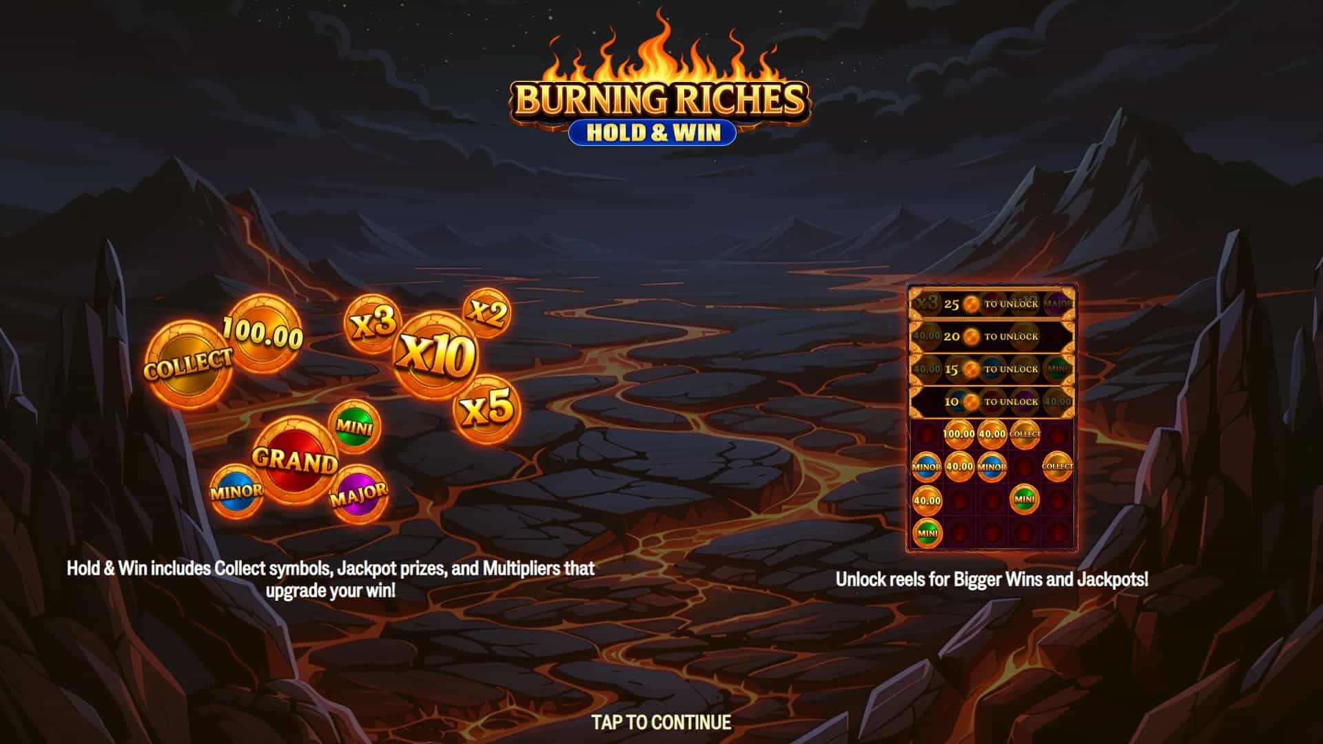 Burning Riches: Hold and Win slot intro screen