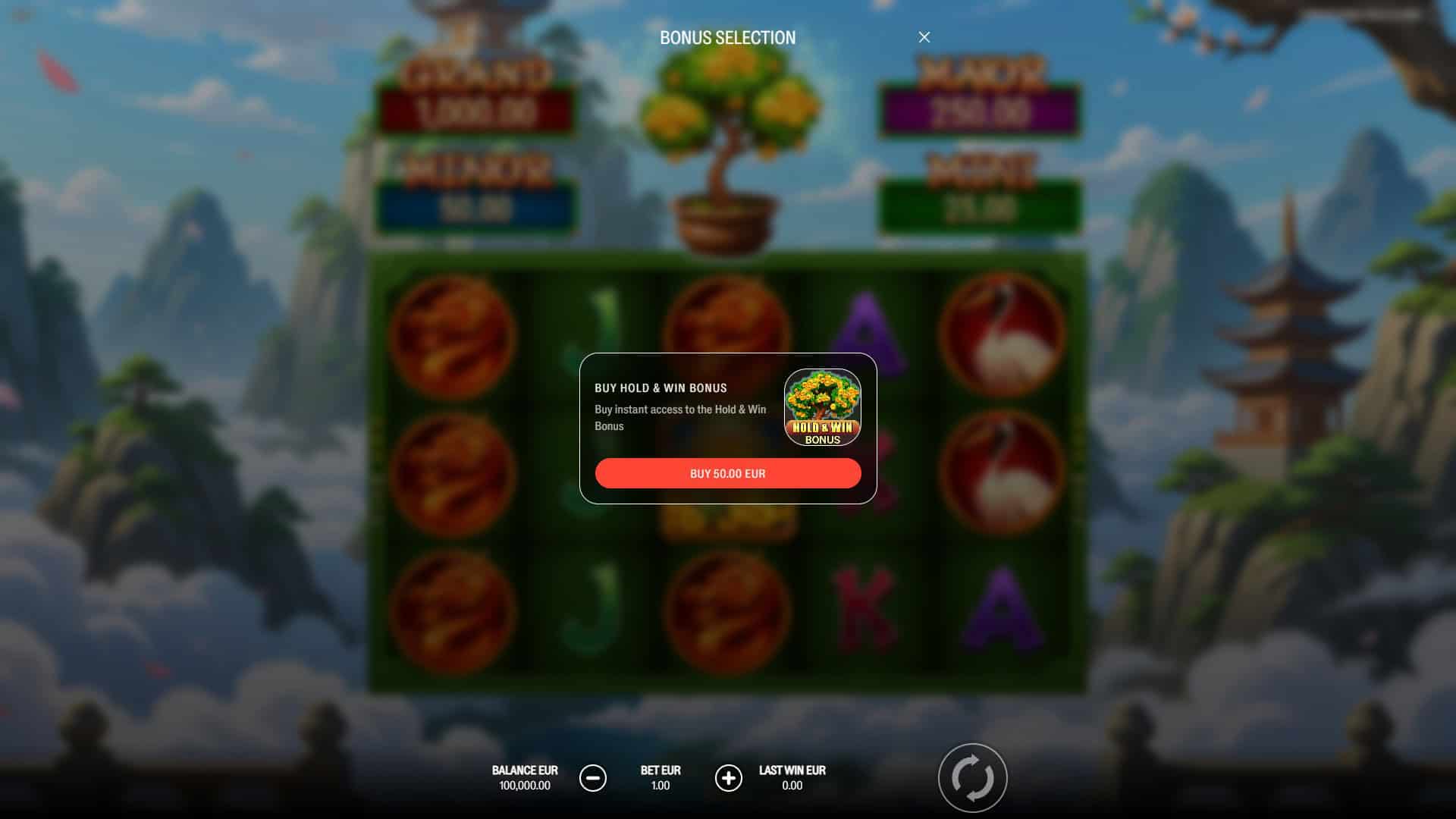 Coin Bloom: Hold and Win bonus buy menu