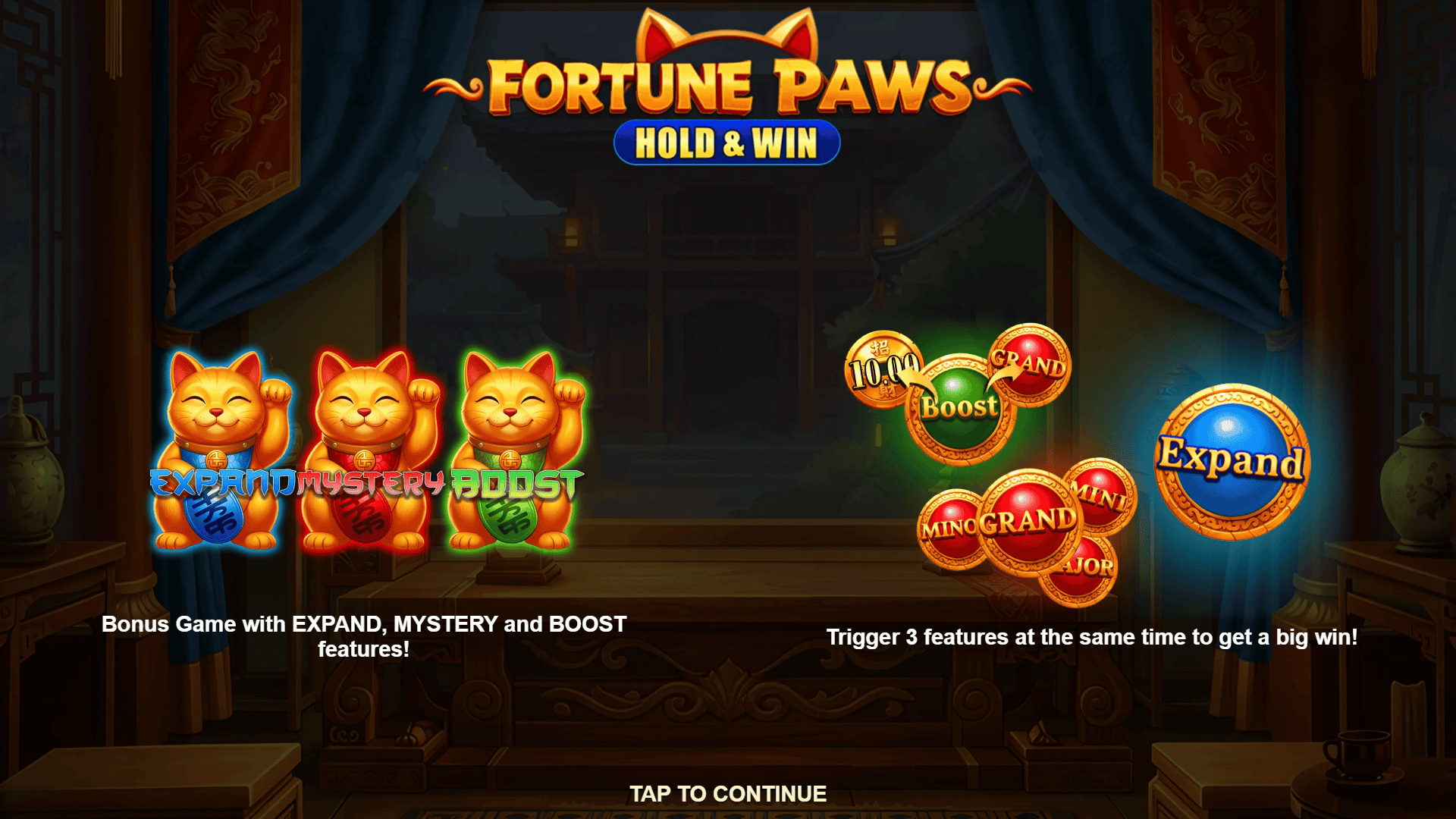 Fortune Paws: Hold and Win slot intro screen