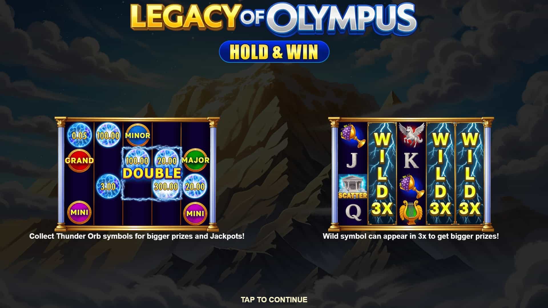 Legacy of Olympus: Hold and Win slot intro screen