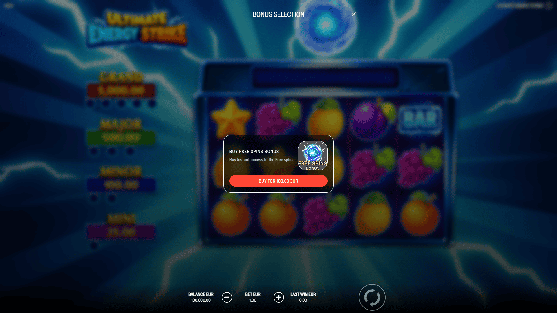Ultimate Energy Strike bonus buy menu