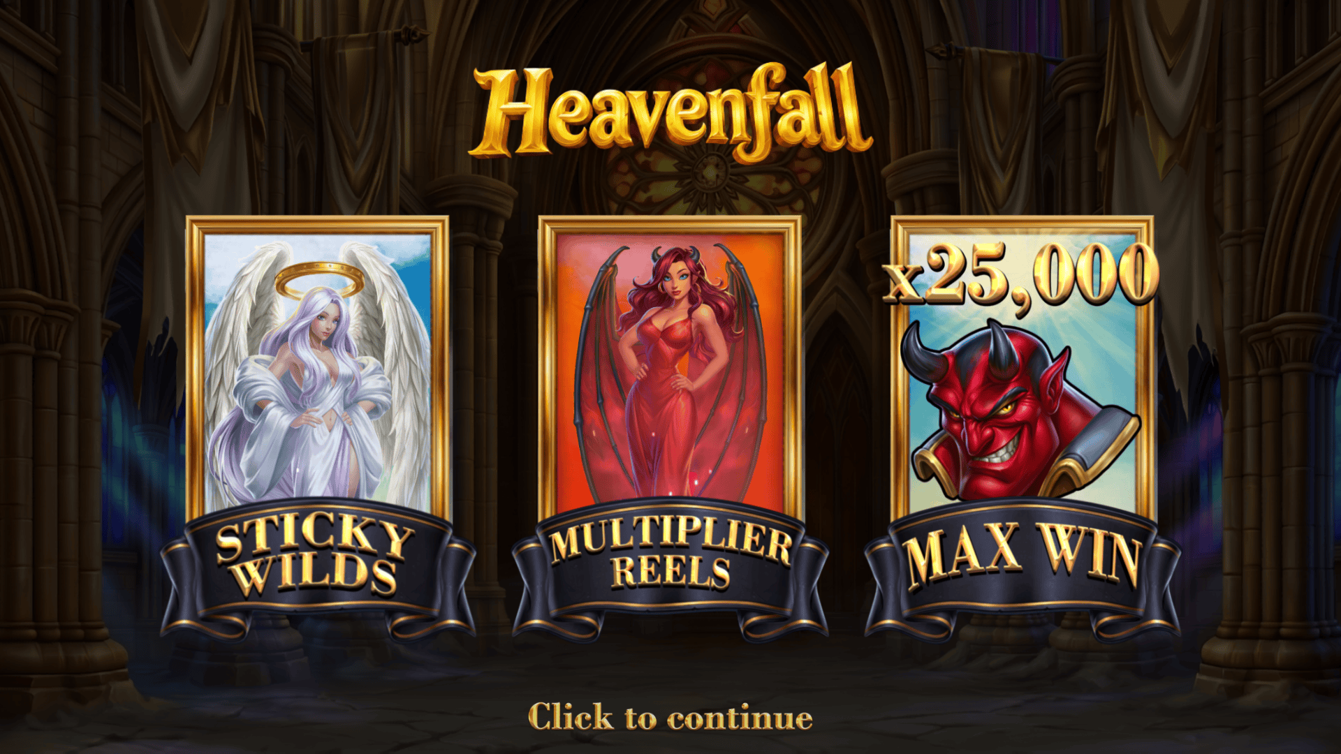 Heavenfall slot intro screen