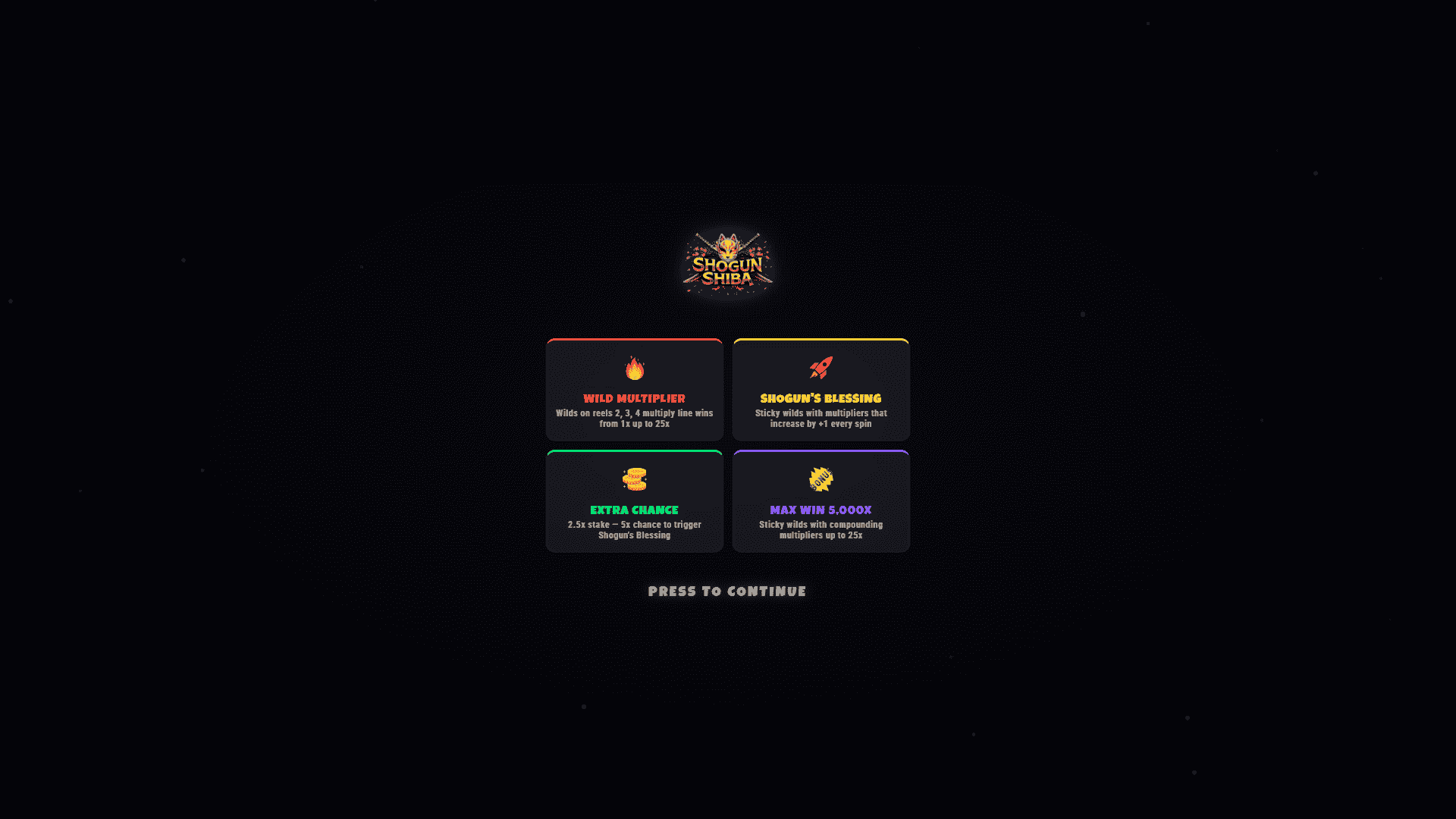 Shogun Shiba slot intro screen