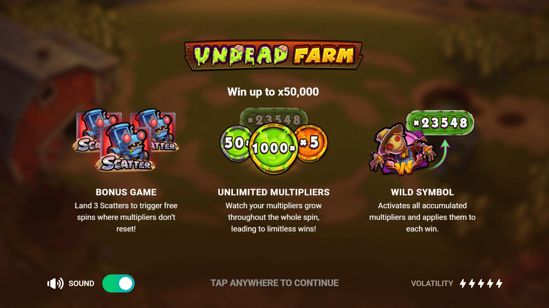 Undead Farm slot intro screen