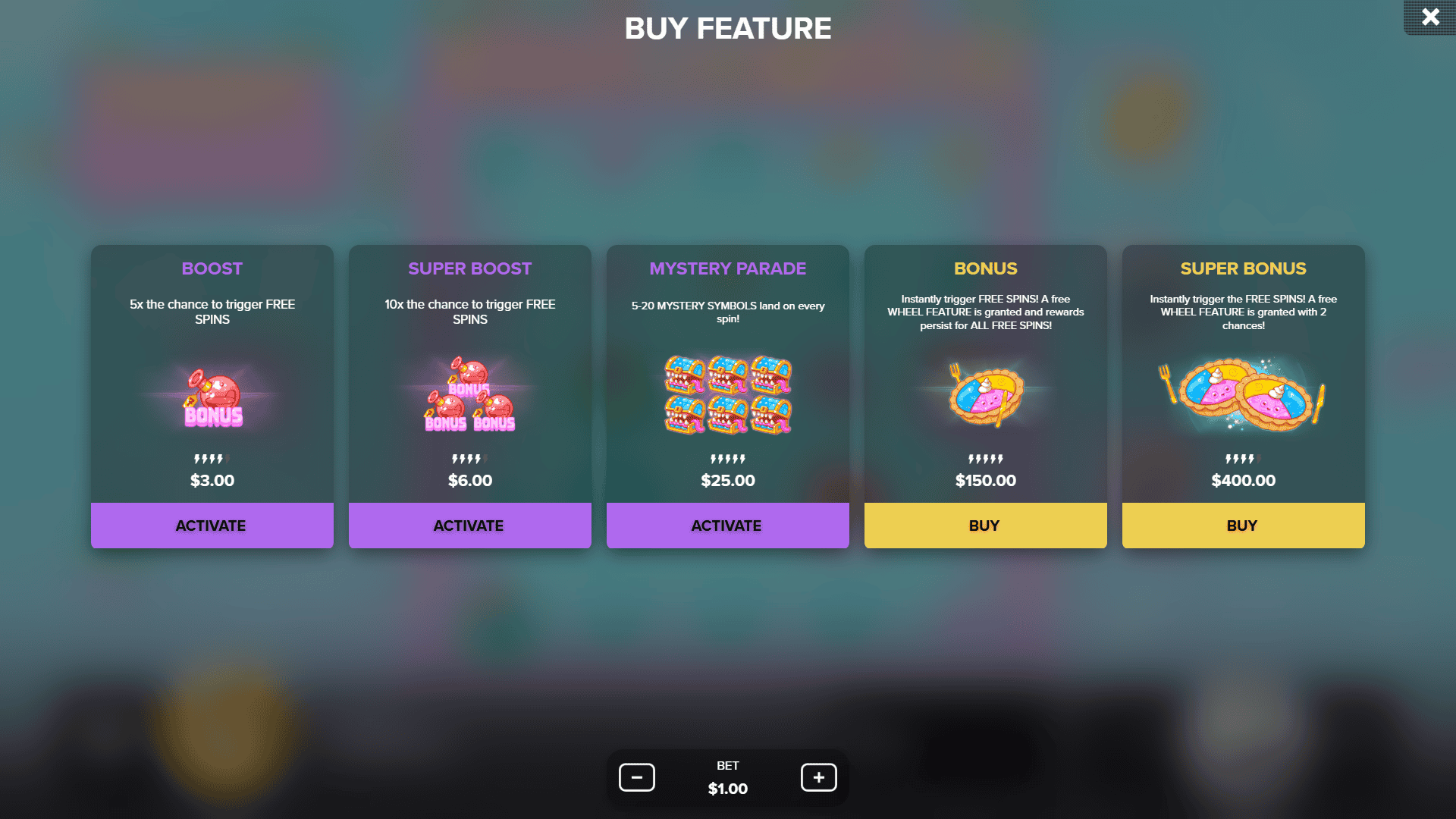Candy Crunch bonus buy menu