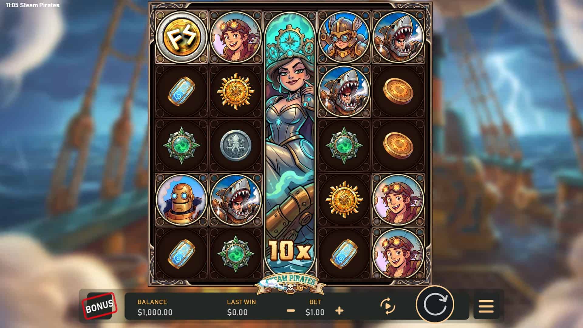 Steam Pirates slot gameplay reels