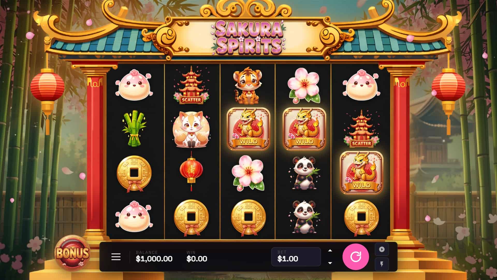 Sakura Spirits slot gameplay reels