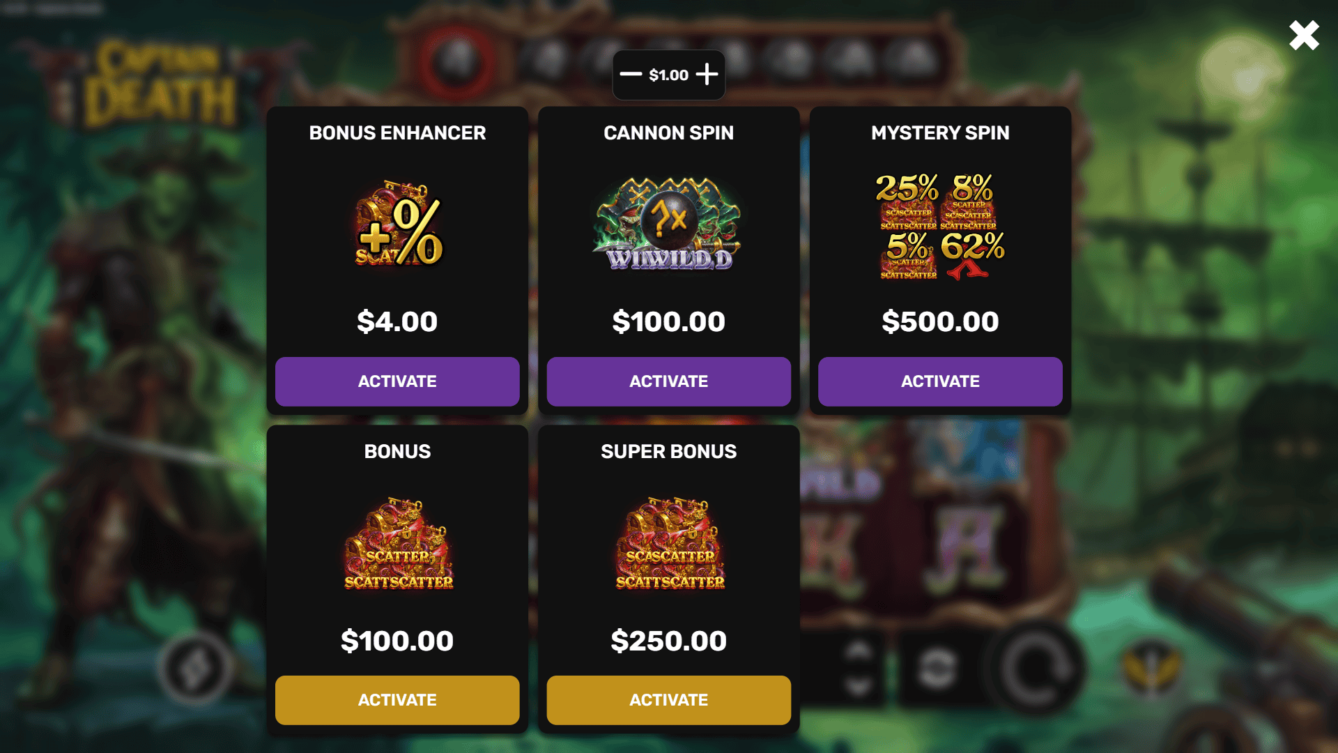 Captain Death bonus buy menu