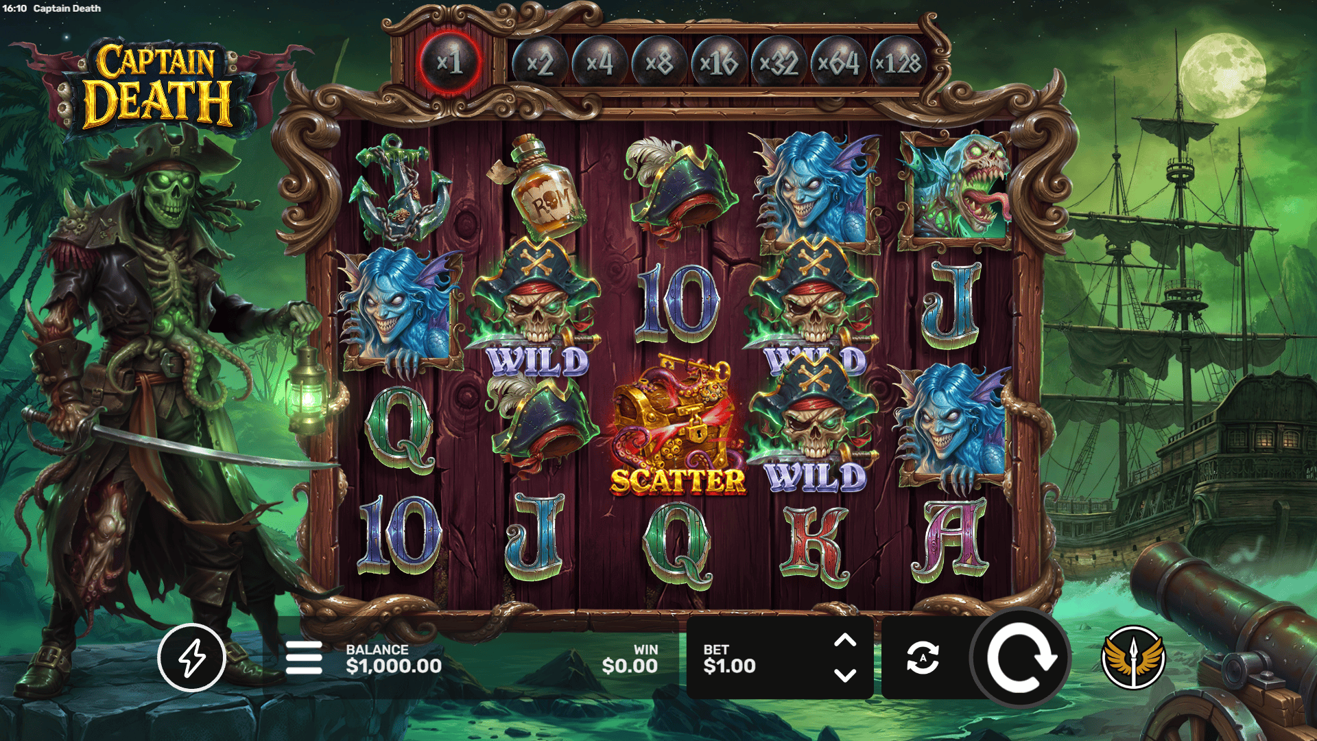 Captain Death slot gameplay reels