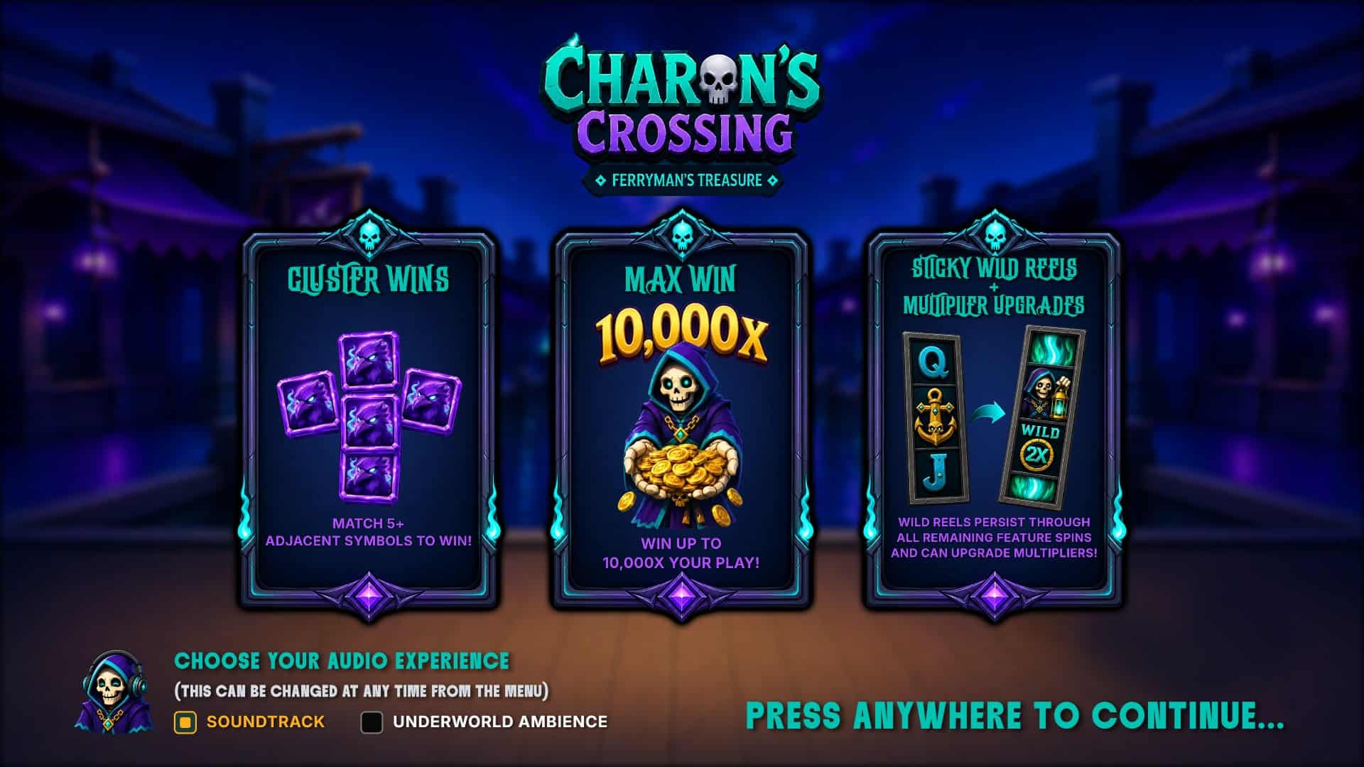 Charon's Crossing slot intro screen