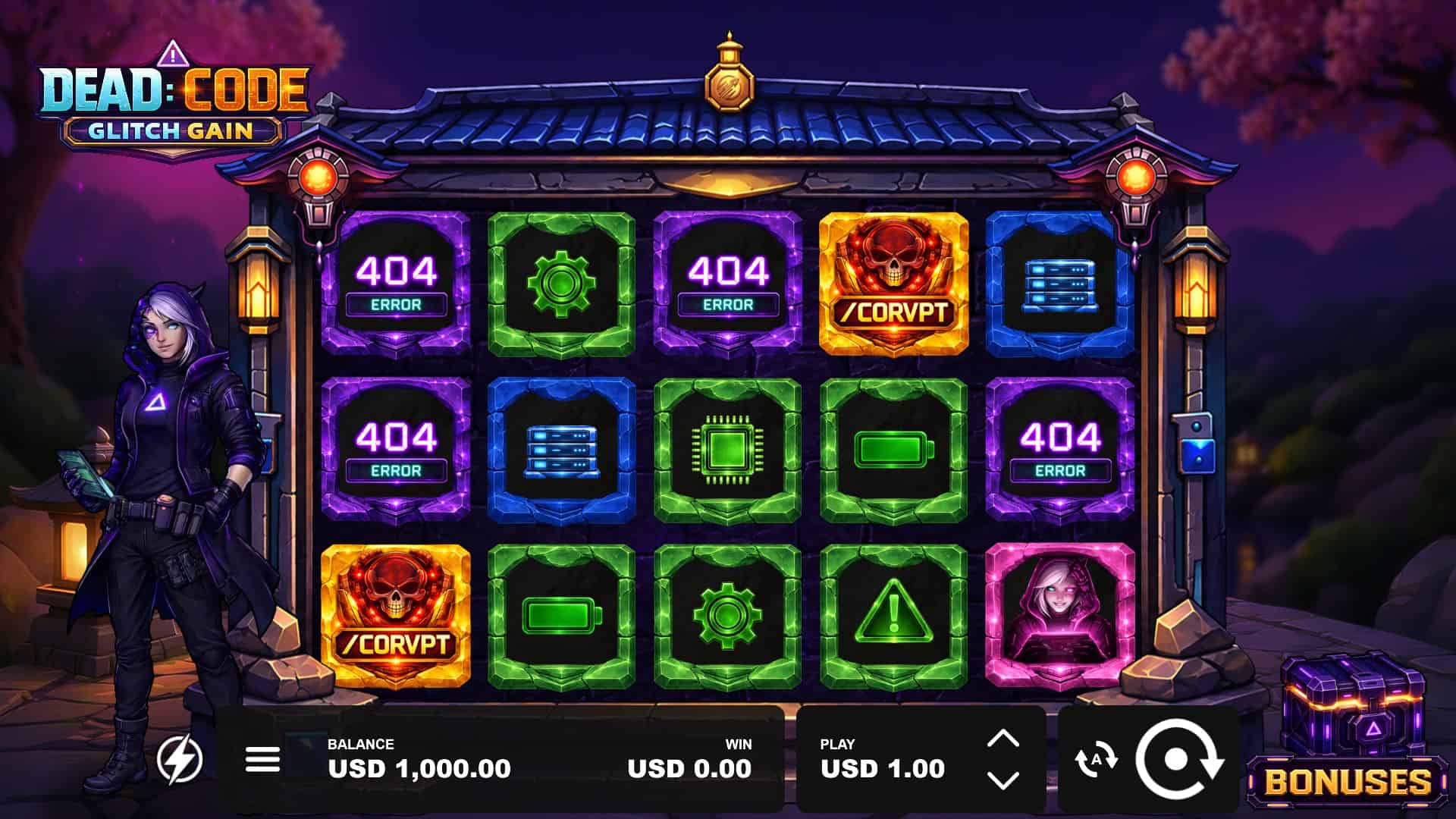 Dead Code Glitch Gain slot gameplay reels