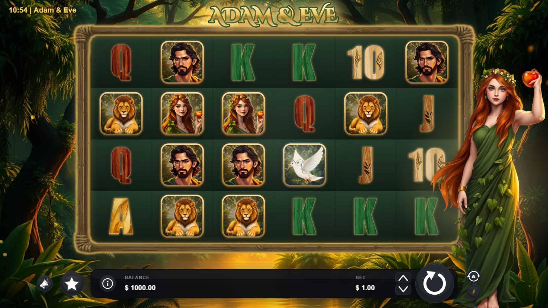 Adam and Eve slot gameplay reels