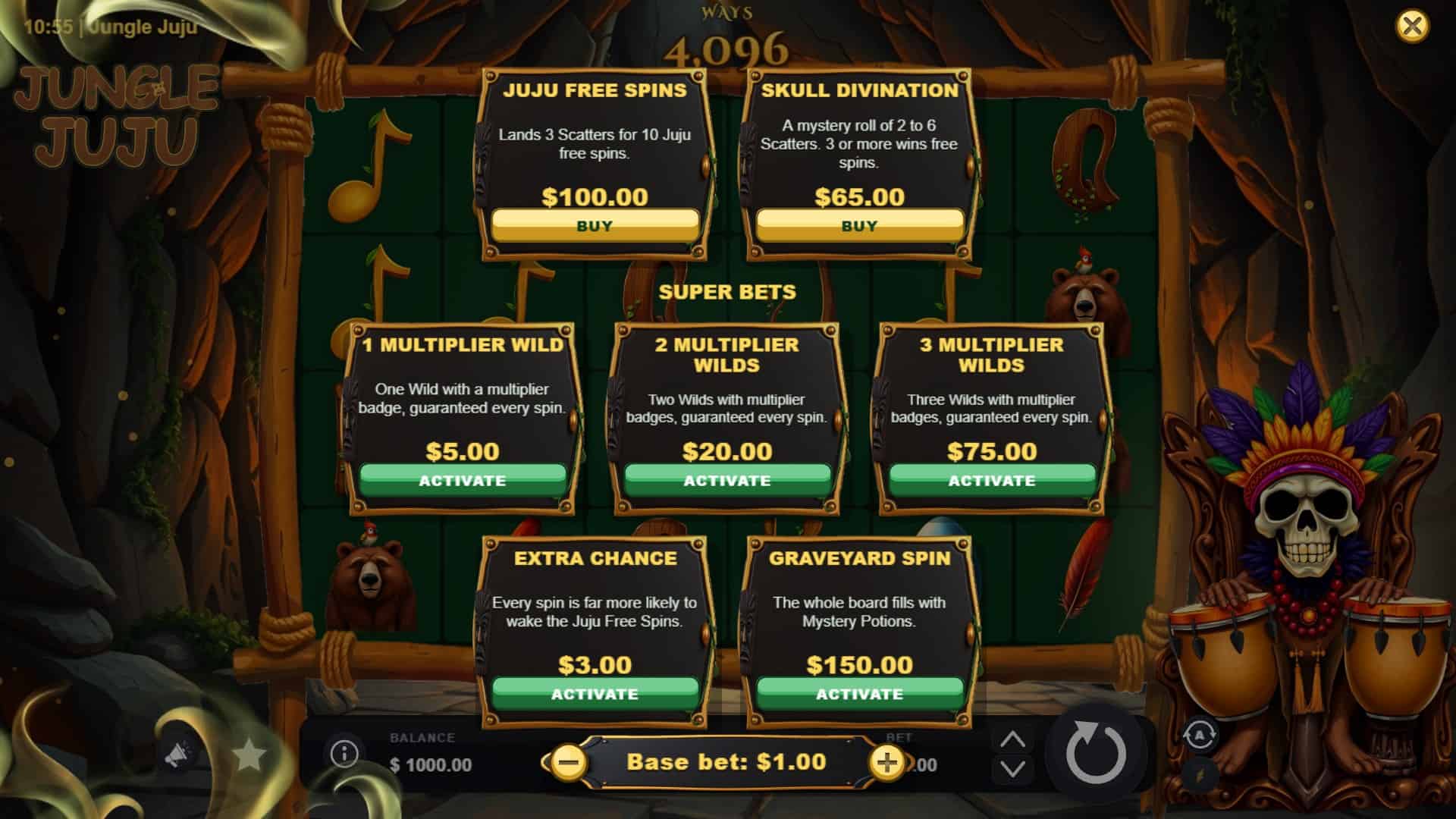 Jungle Juju bonus buy menu