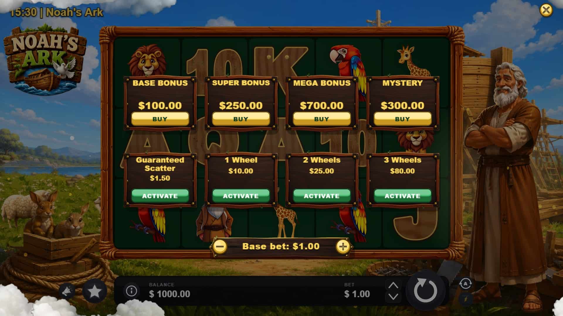 Noah's Ark bonus buy menu