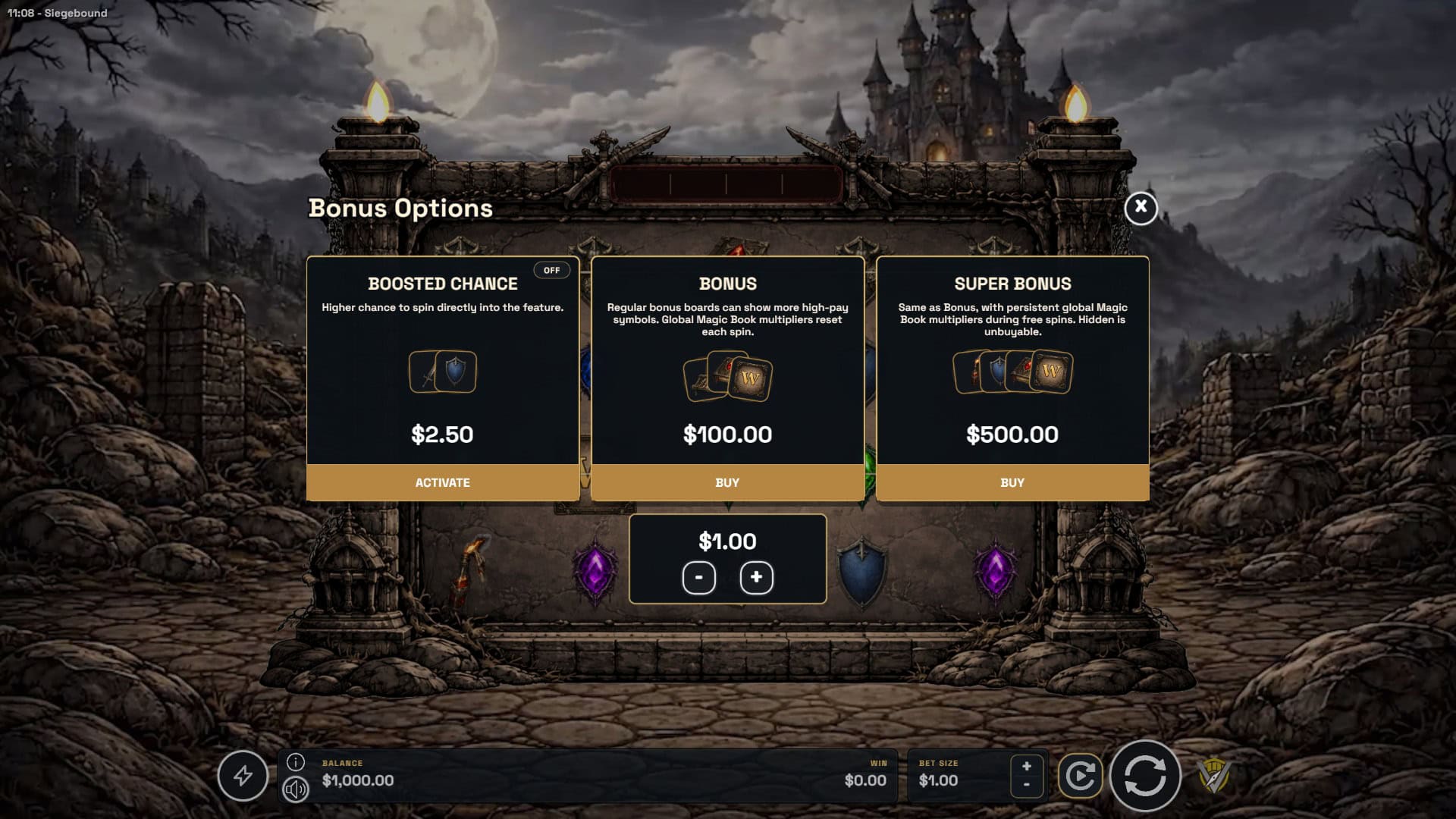 Siegebound bonus buy menu
