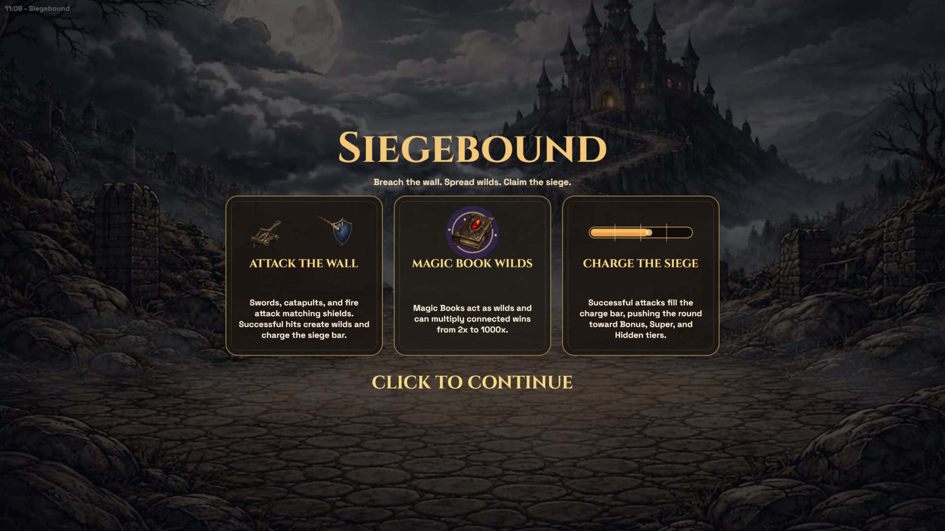 Siegebound slot intro screen