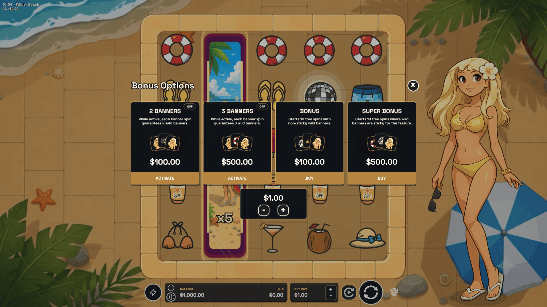 Wilder Beach bonus buy menu