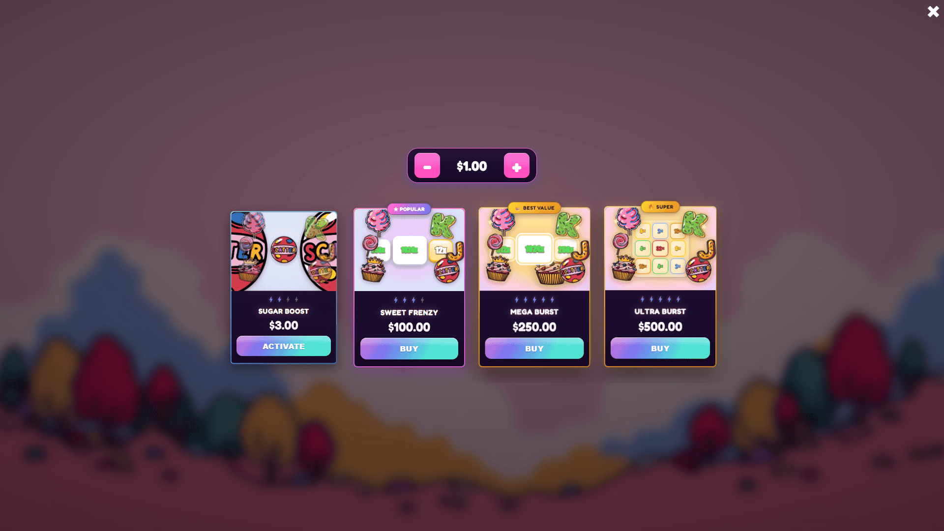 Candy Burst bonus buy menu