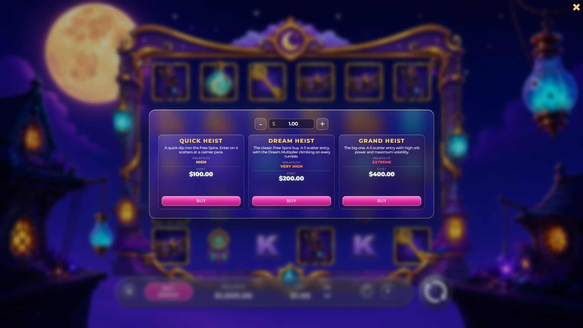 Dream Thief bonus buy menu