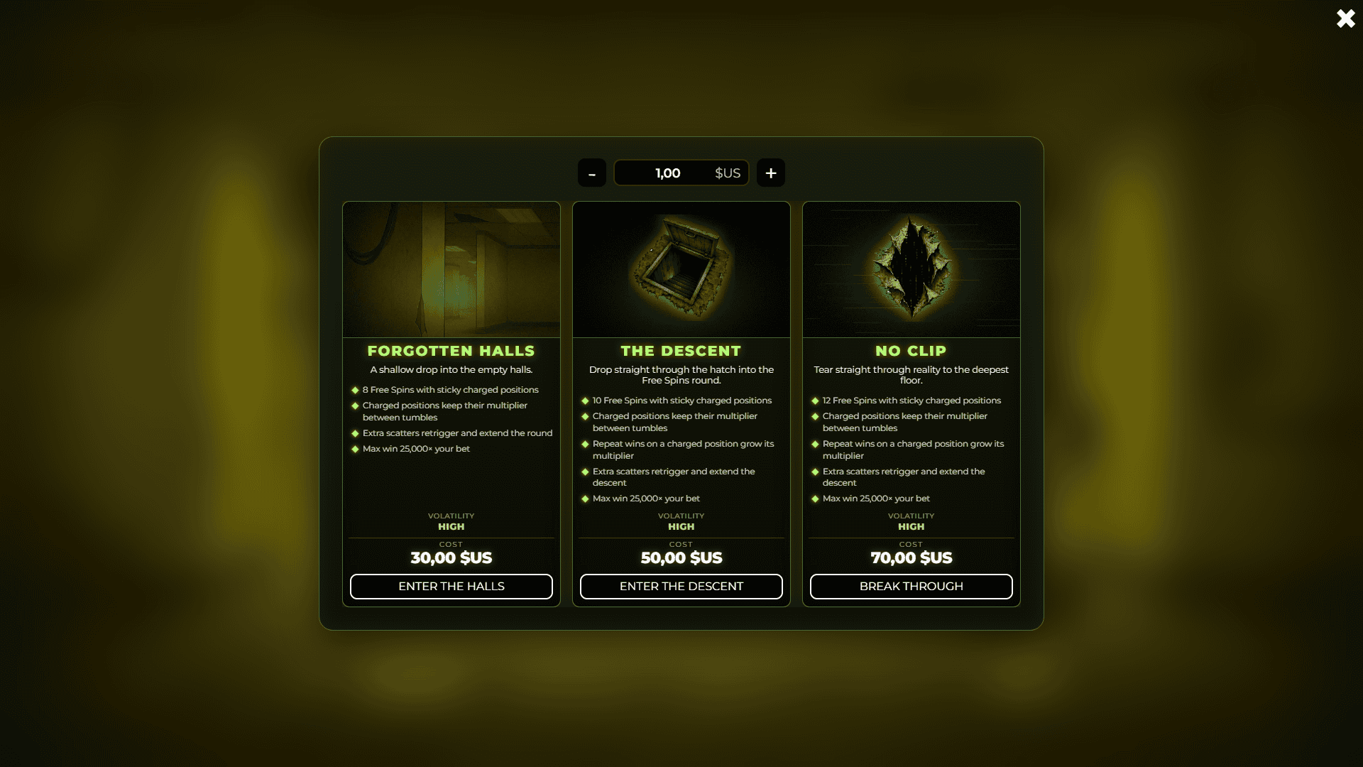 Wrong Room bonus buy menu