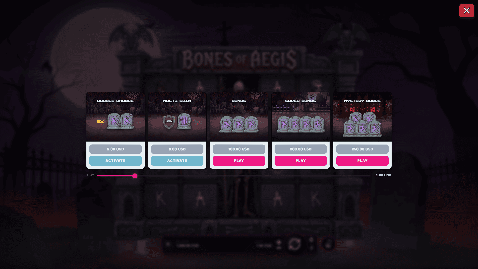 Bones of Aegis bonus buy menu