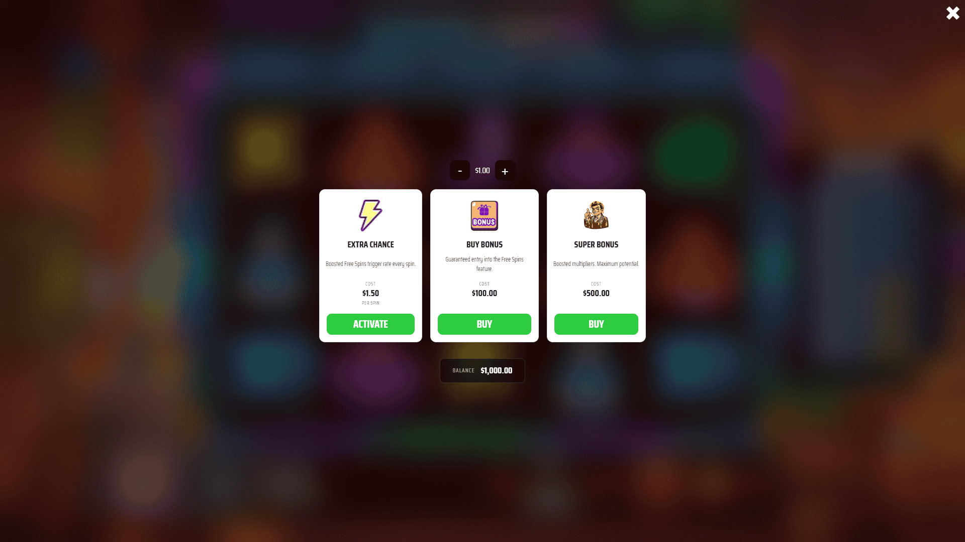 Sticky Dudes bonus buy menu