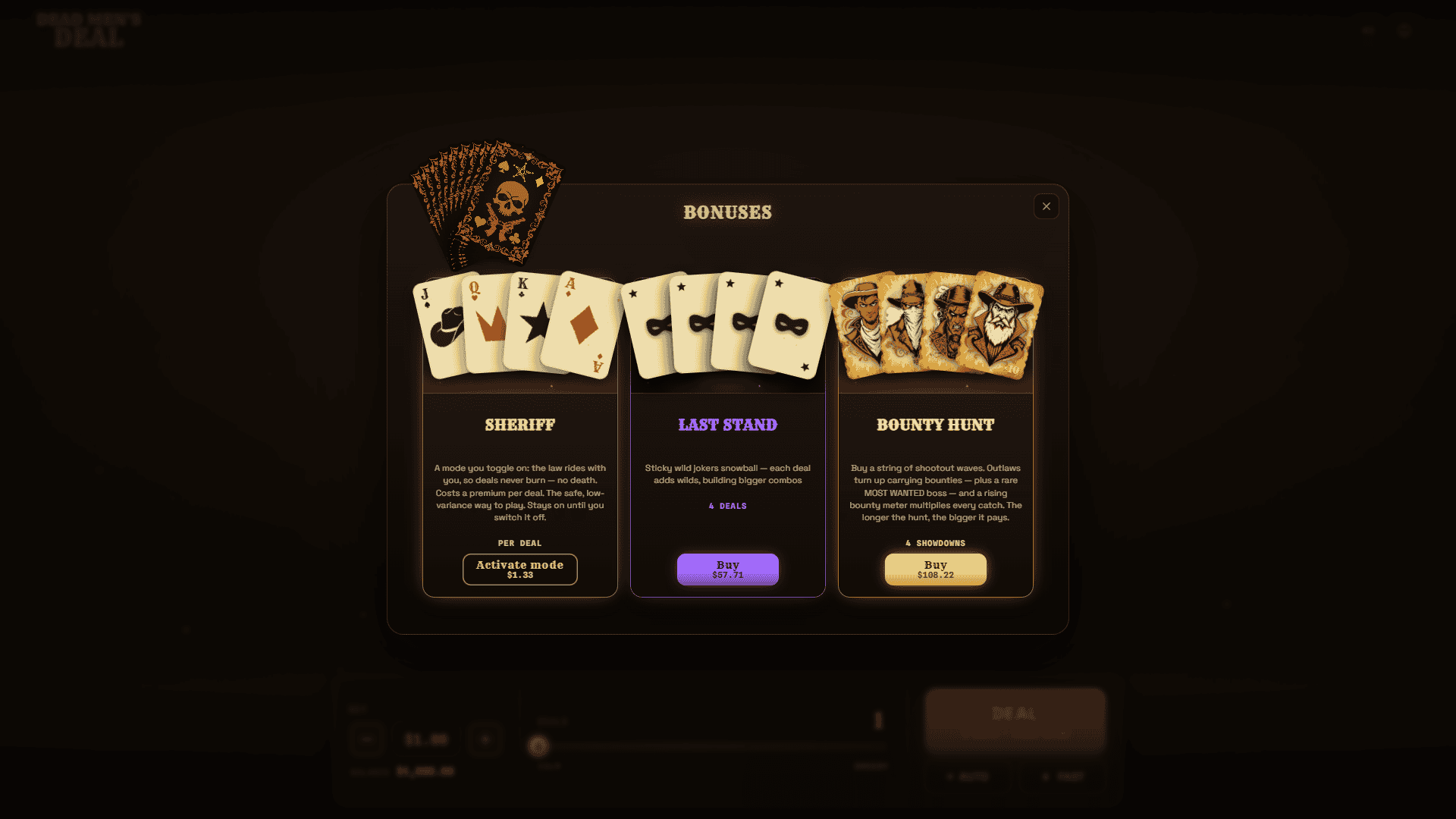 Dead Men`s Deal bonus buy menu