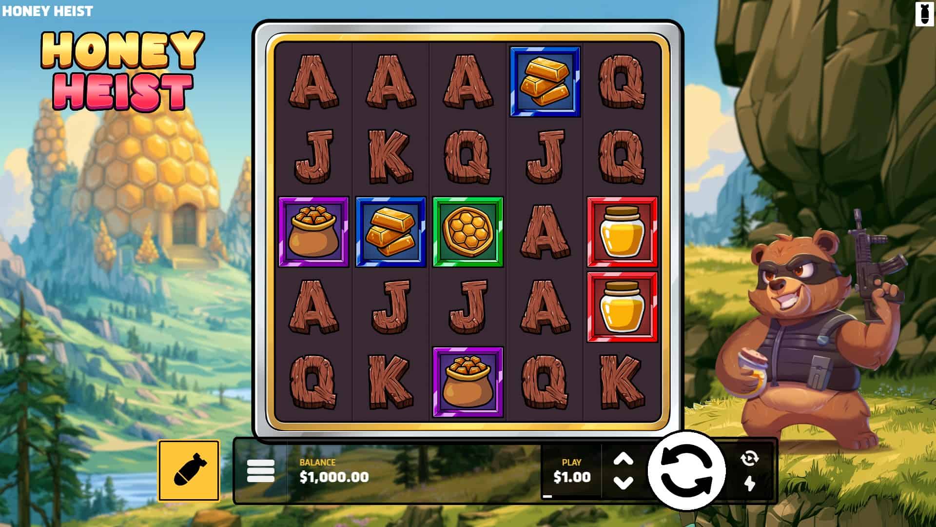 Honey Heist slot gameplay reels