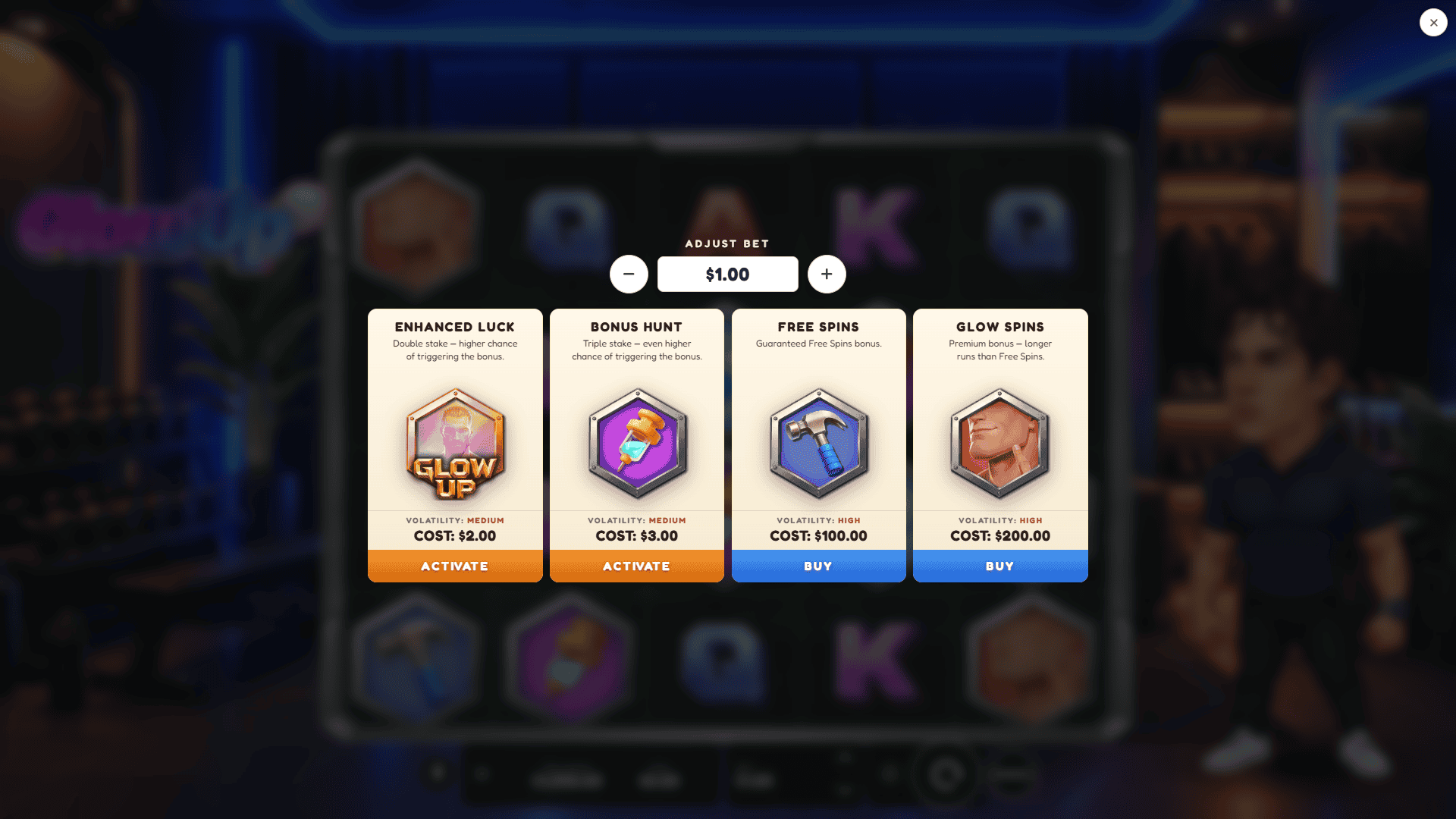 GlowUp bonus buy menu