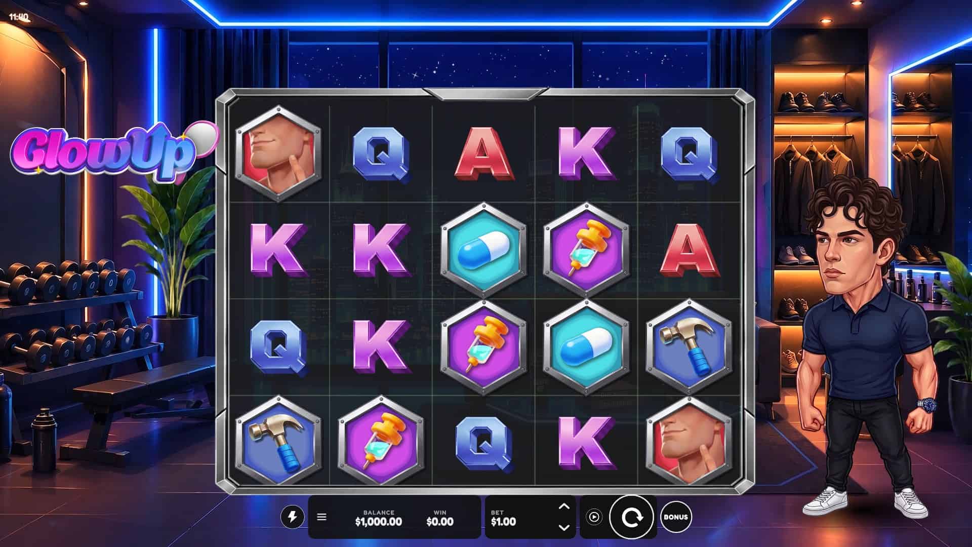 GlowUp slot gameplay reels