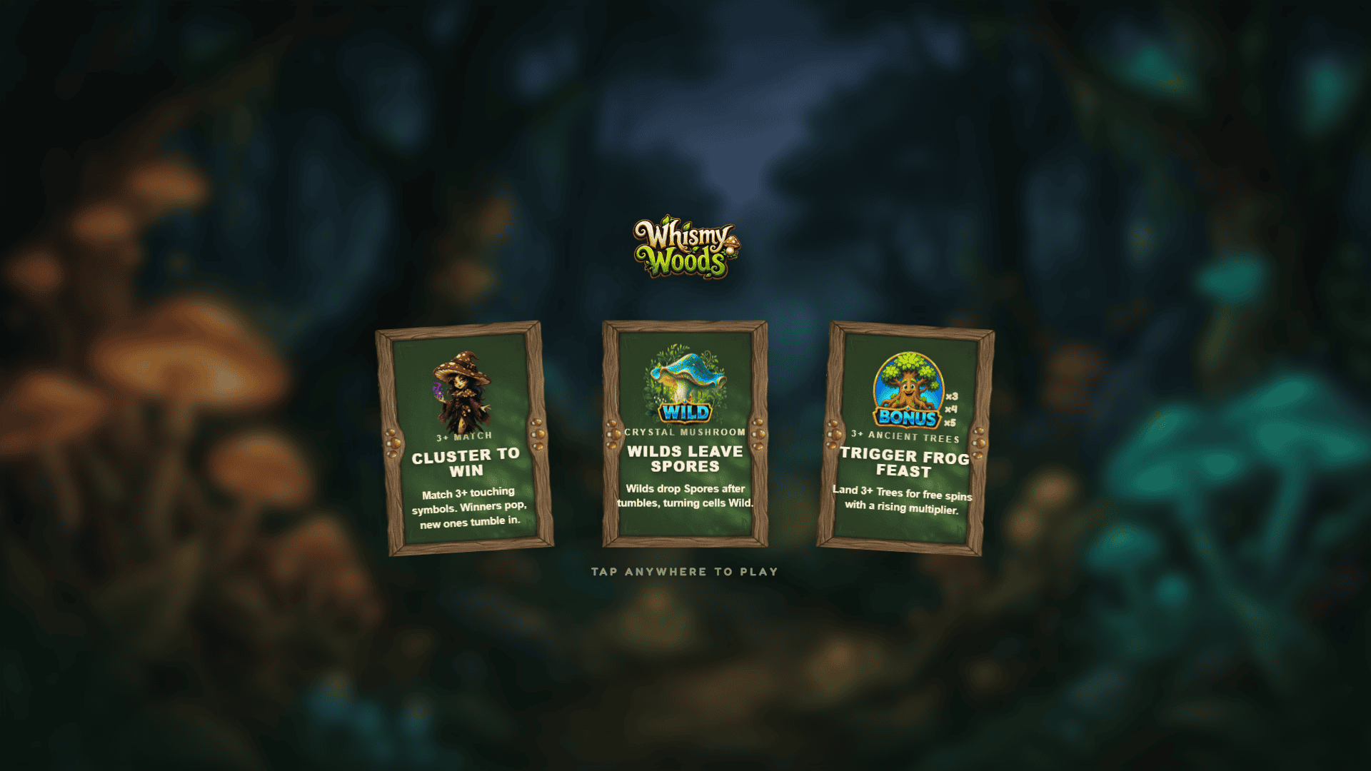Whismy Woods slot intro screen