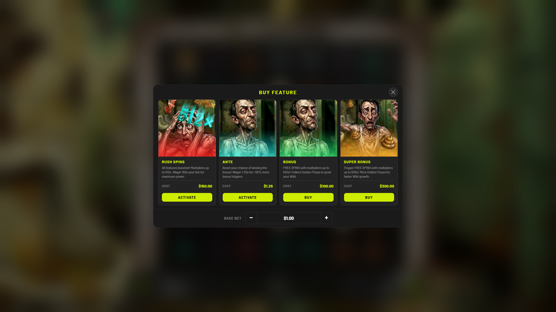 Toilet Rush bonus buy menu
