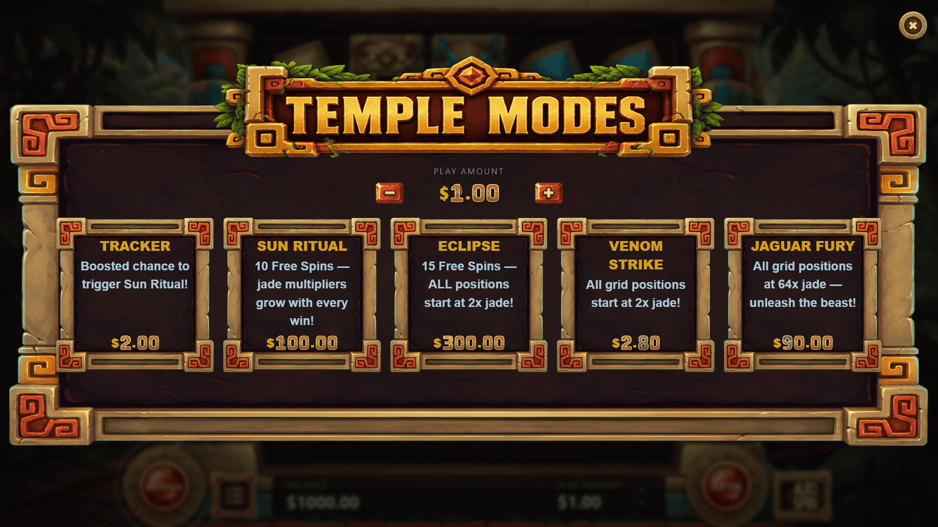 Temple of the Jaguar bonus buy menu