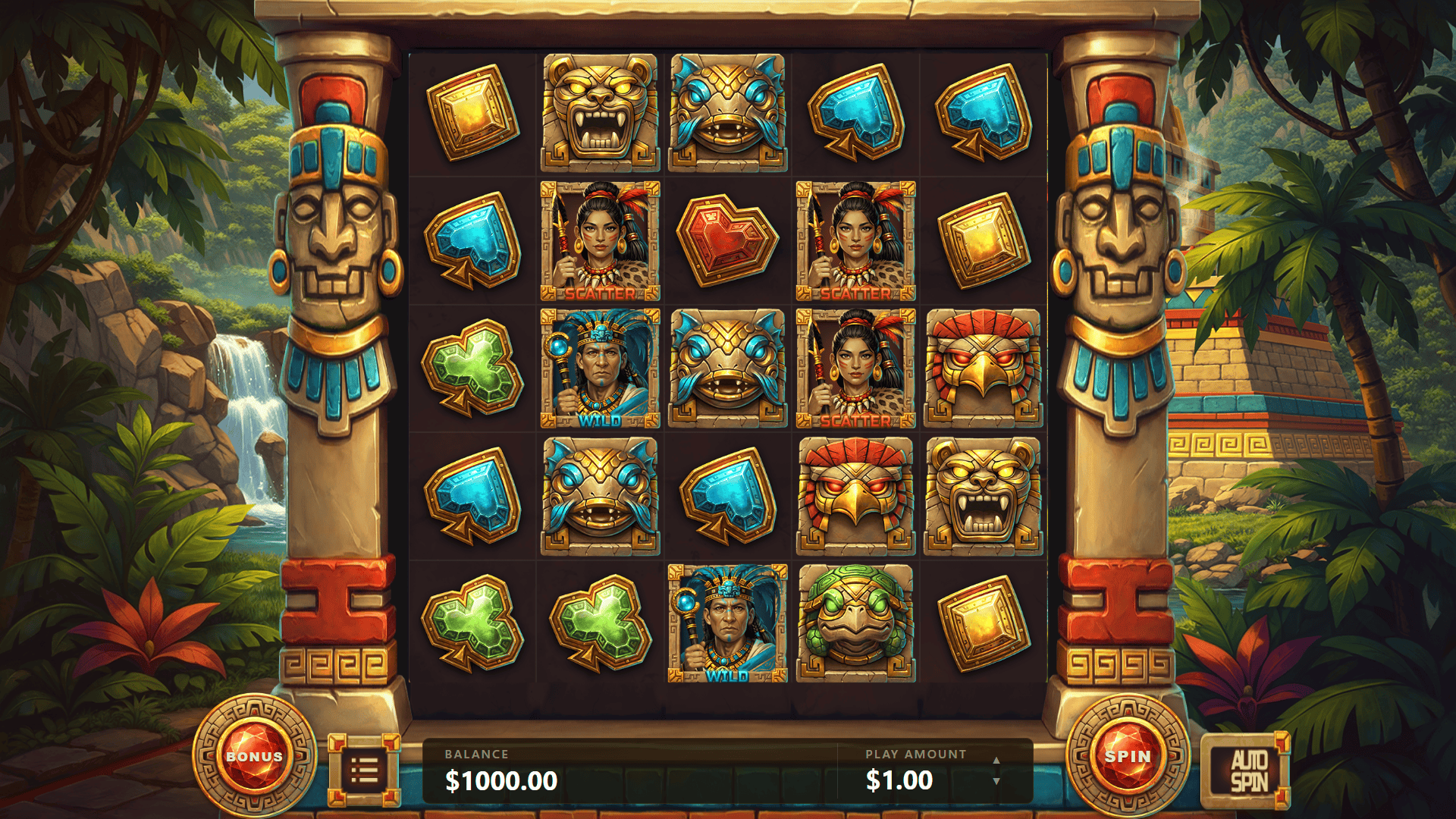 Temple of the Jaguar slot gameplay reels