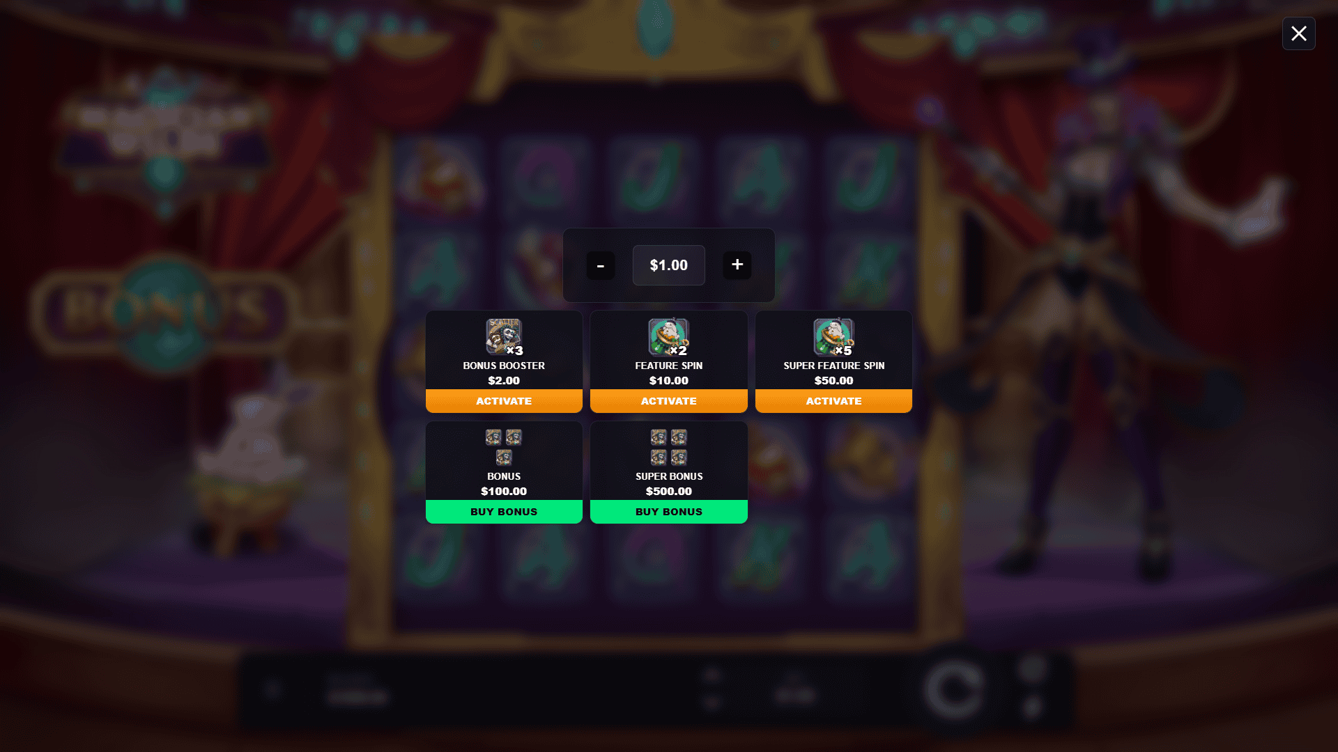 Magician Wilds bonus buy menu