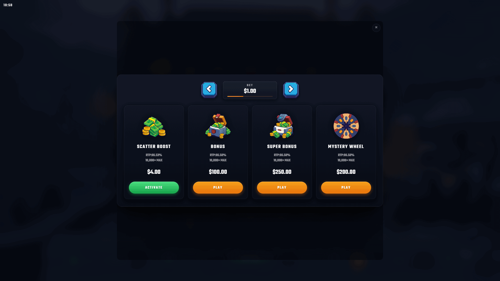 Lord of the Underworld bonus buy menu