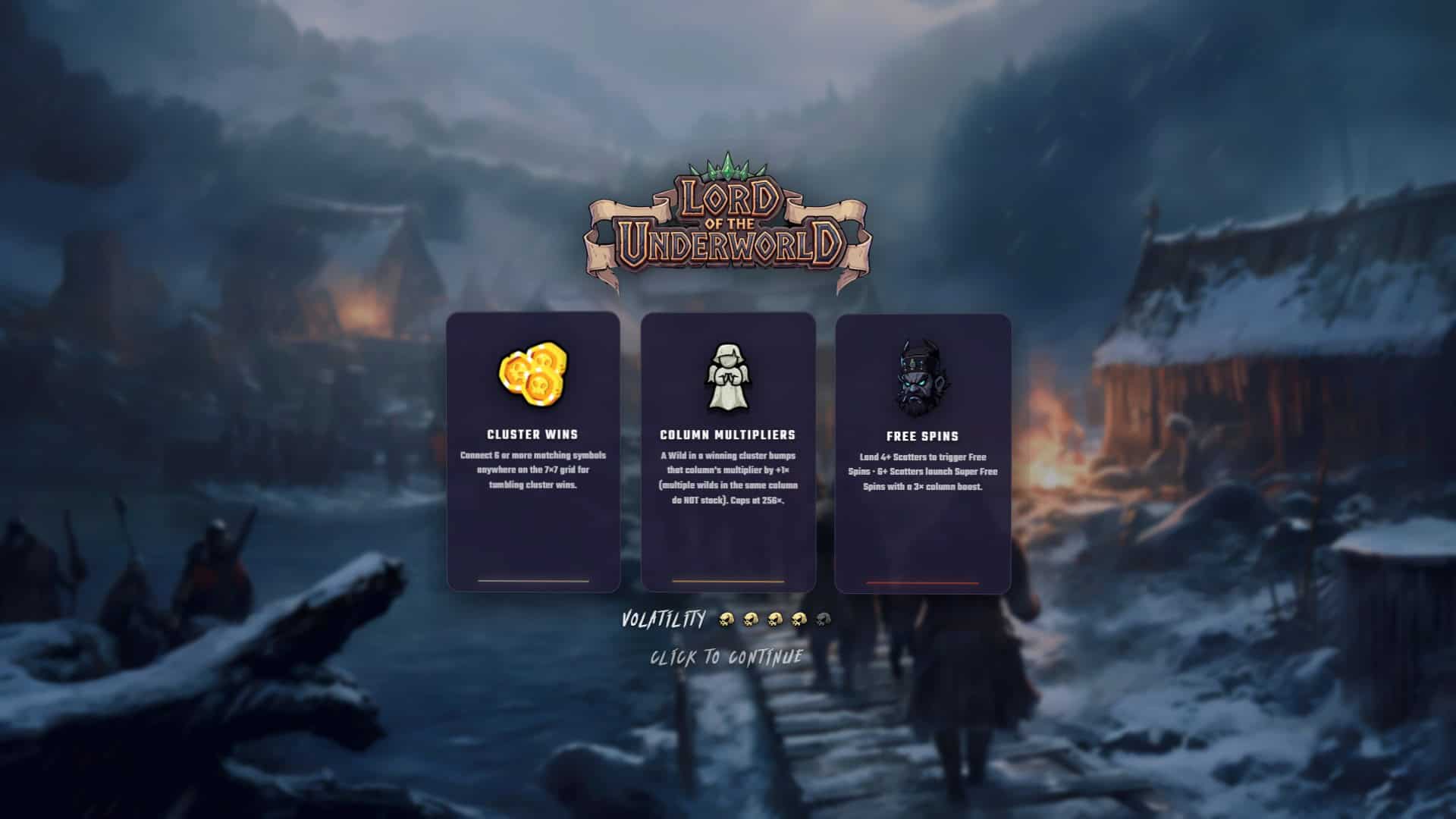 Lord of the Underworld slot intro screen