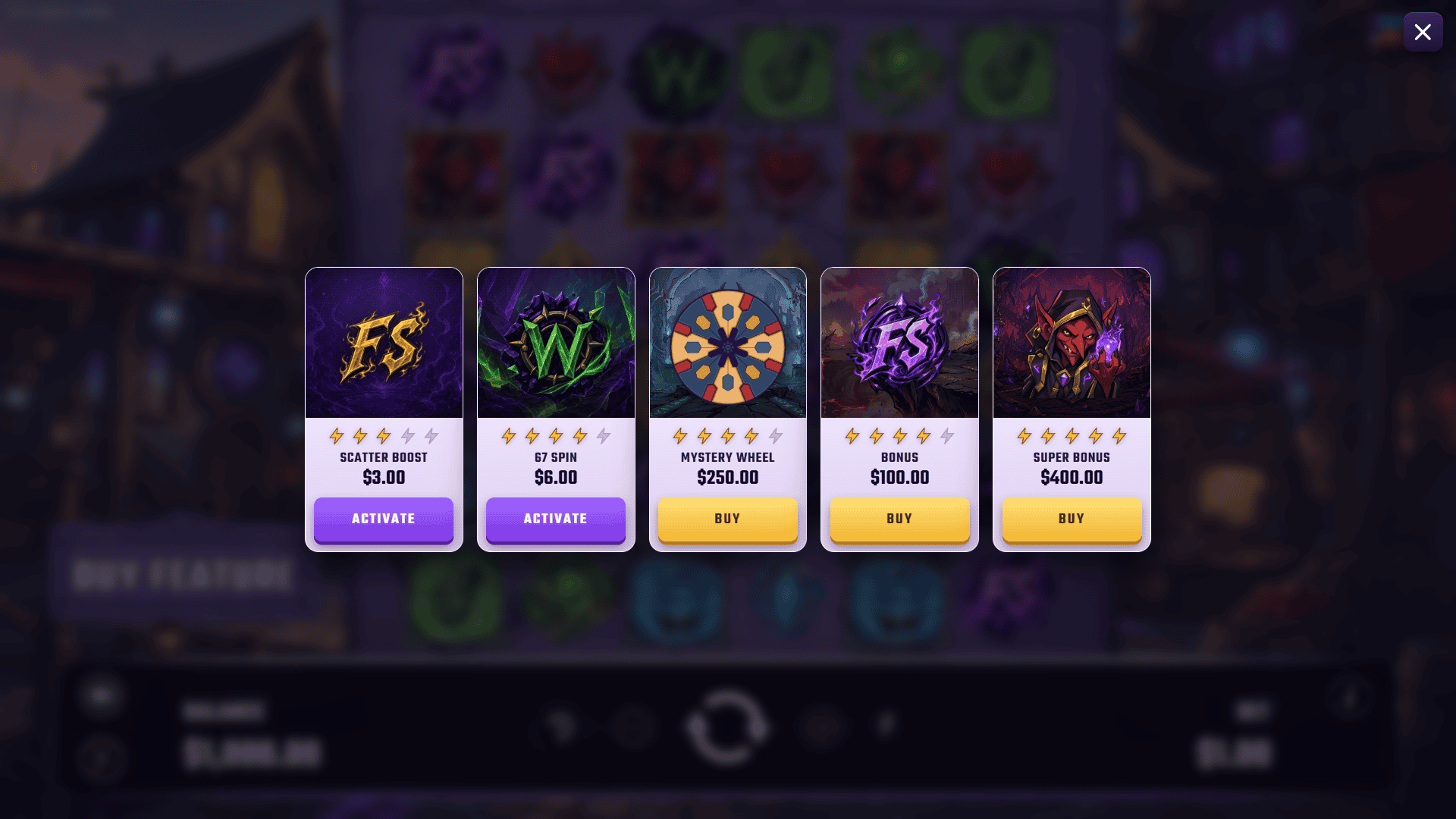 Mage Rage bonus buy menu