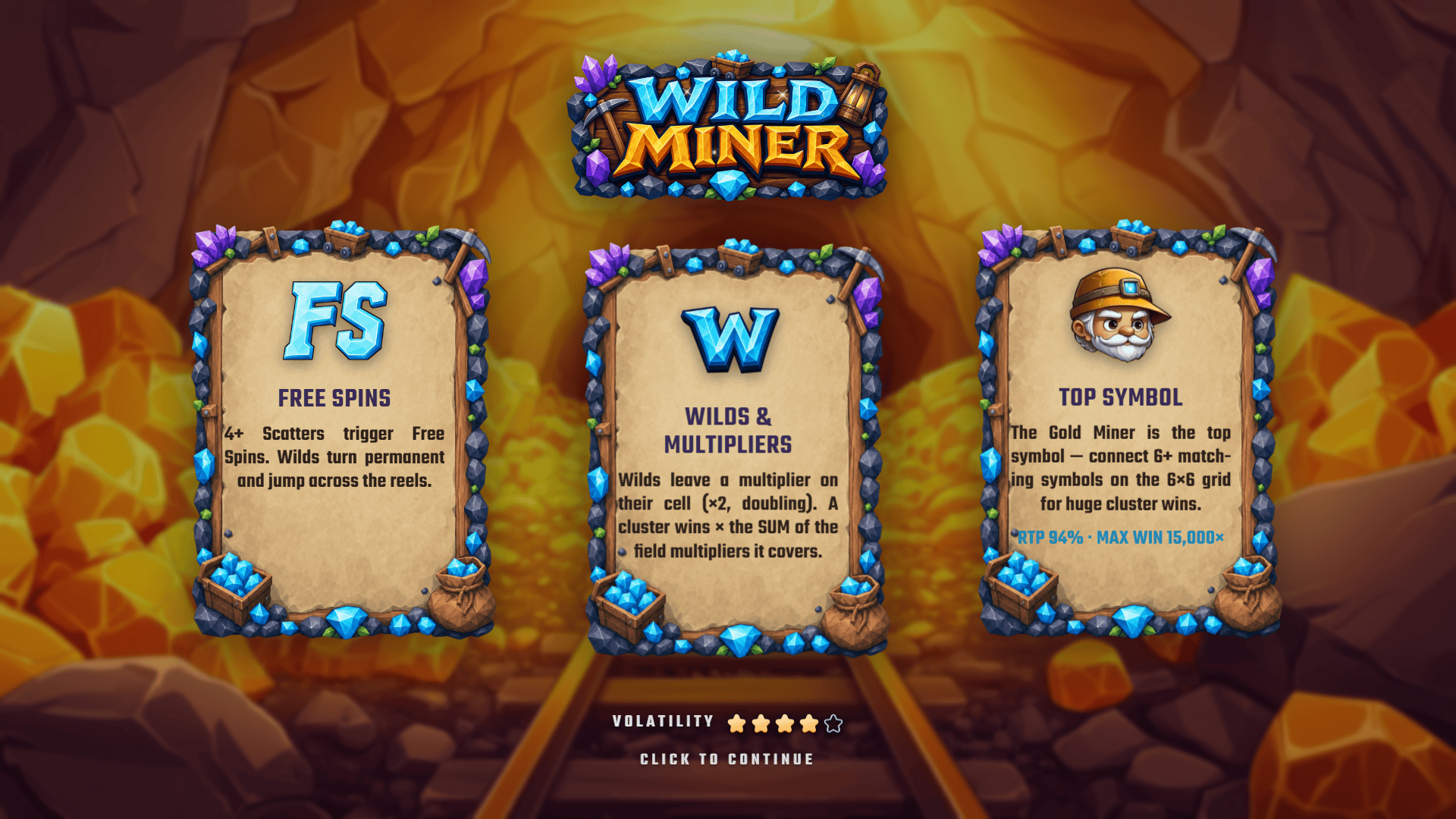 Wild Miner slot intro screen